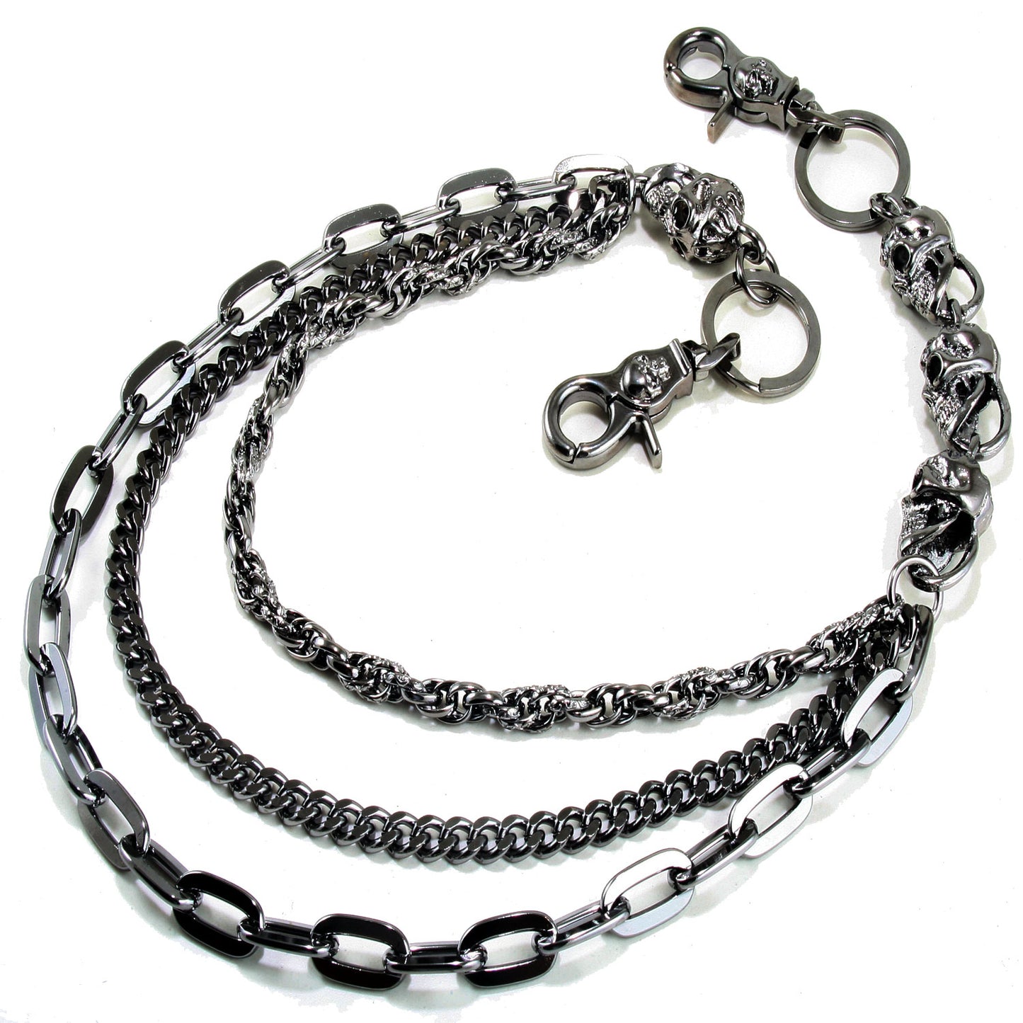 DK Multi Roof Skull Biker Trucker Jean Wallet Key Chain (26") BLK,SLV CS04MLT