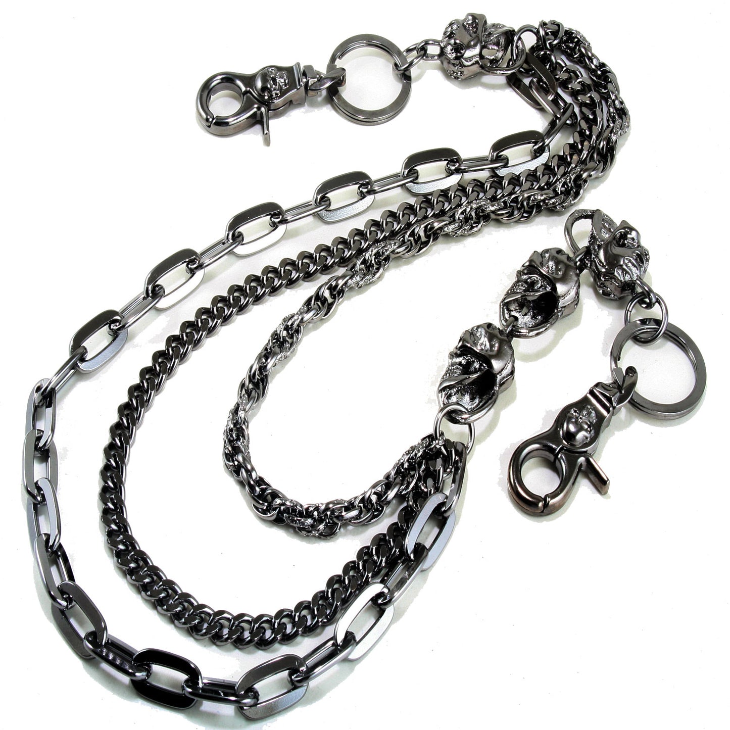 DK Multi Roof Skull Biker Trucker Jean Wallet Key Chain (26") BLK,SLV CS04MLT