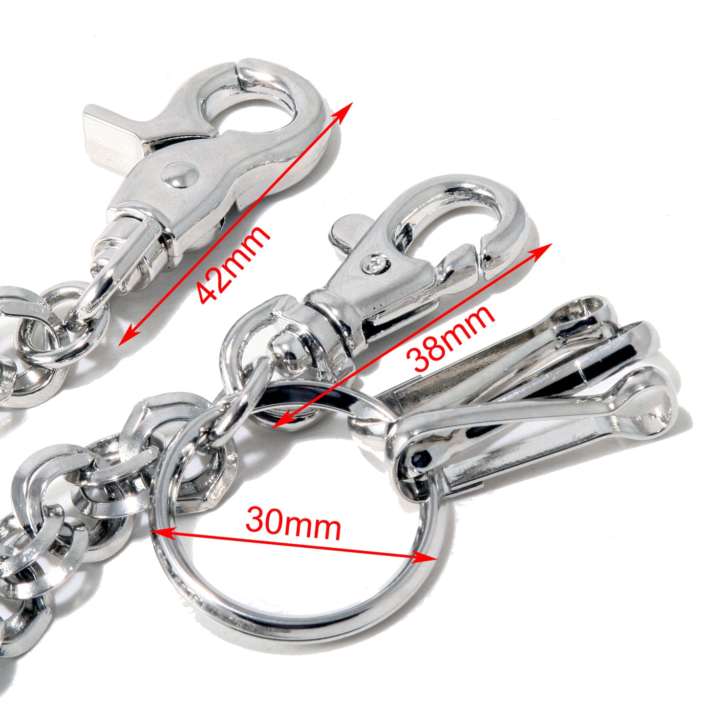 DK 2 Ring Biker Trucker Keychain Key Jean Wallet Chain (26.5") Silver CS125MLT