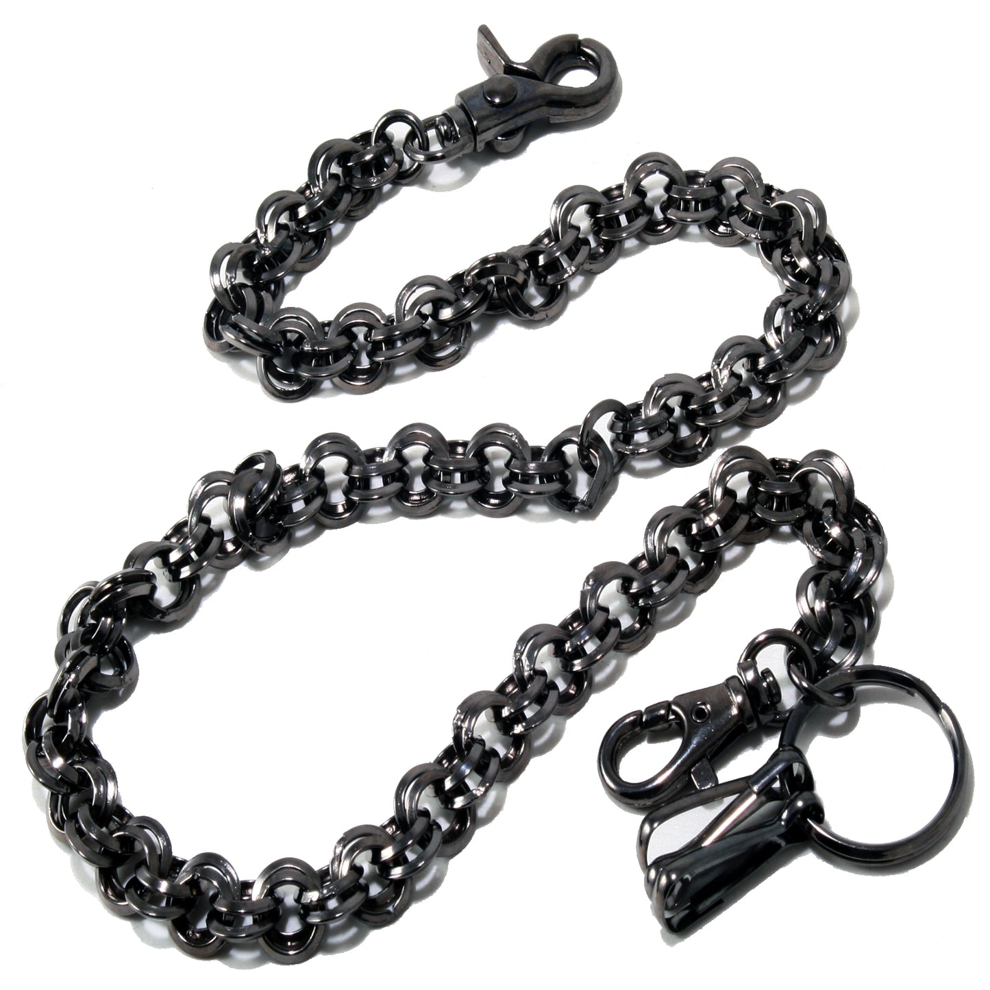 DK 2 Ring Biker Trucker Keychain Key Jean Wallet Chain (26.5") Silver CS125MLT