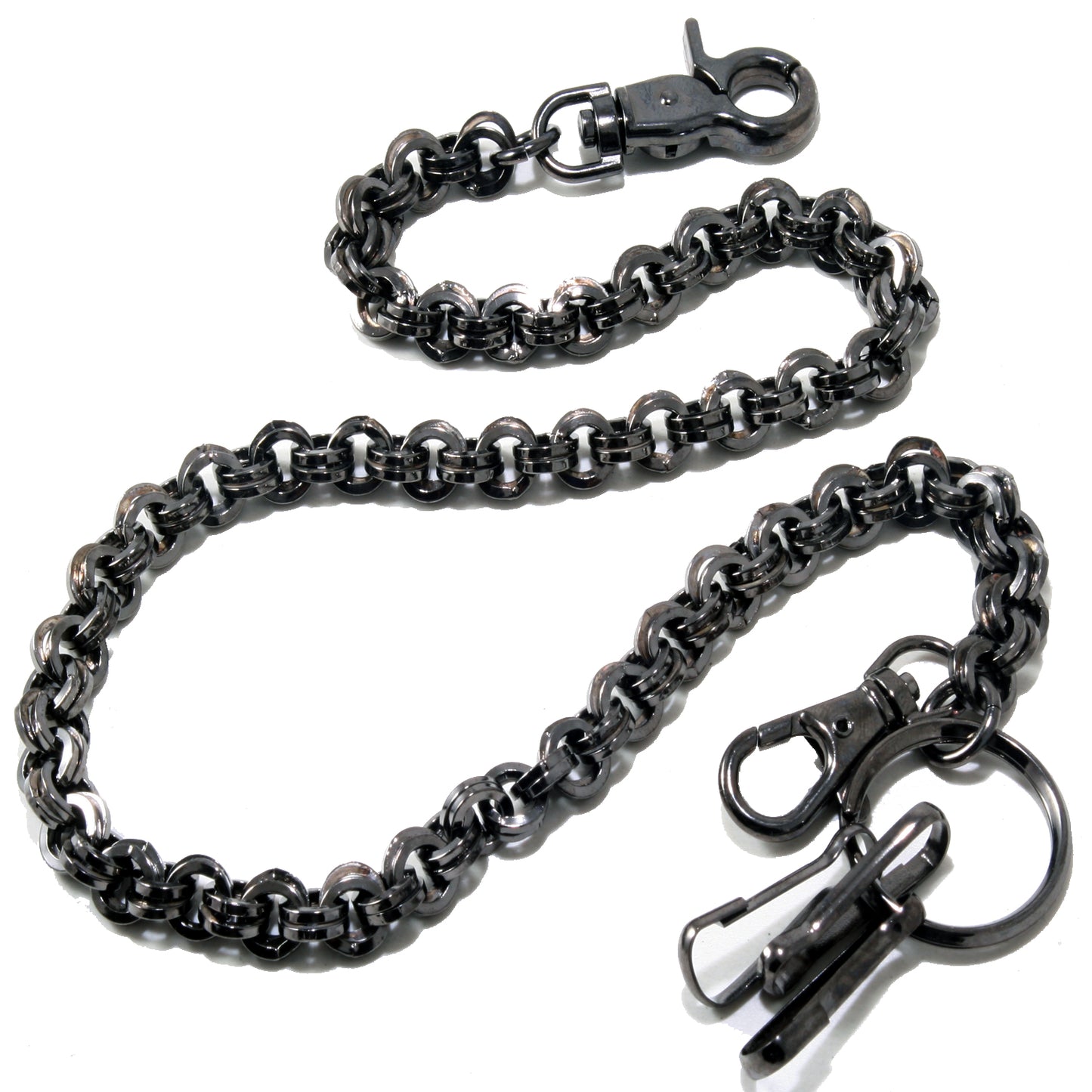 DK Small Ring Roof Simple Trucker Biker Jean Key Wallet Chain (23")SLV/ BLK CS155MLT