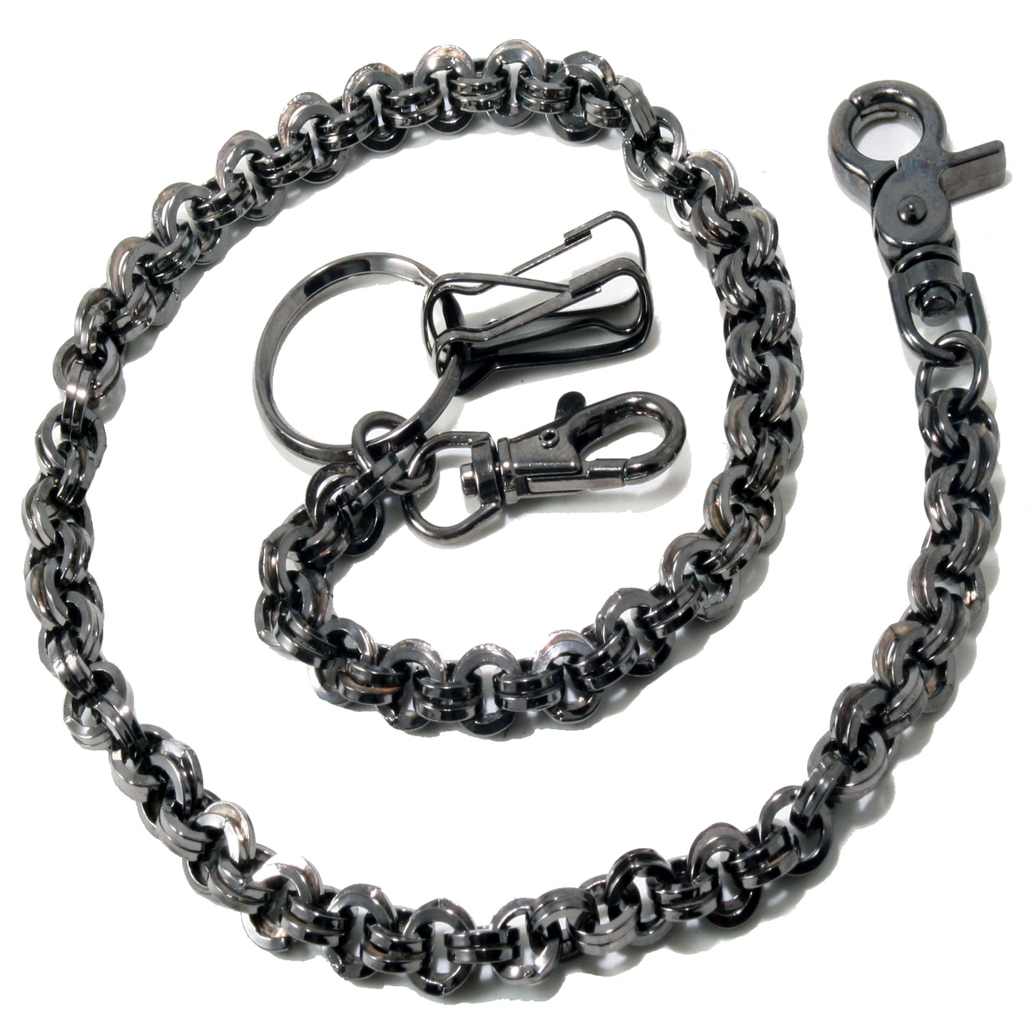 DK Small Ring Roof Simple Trucker Biker Jean Key Wallet Chain (23")SLV/ BLK CS155MLT