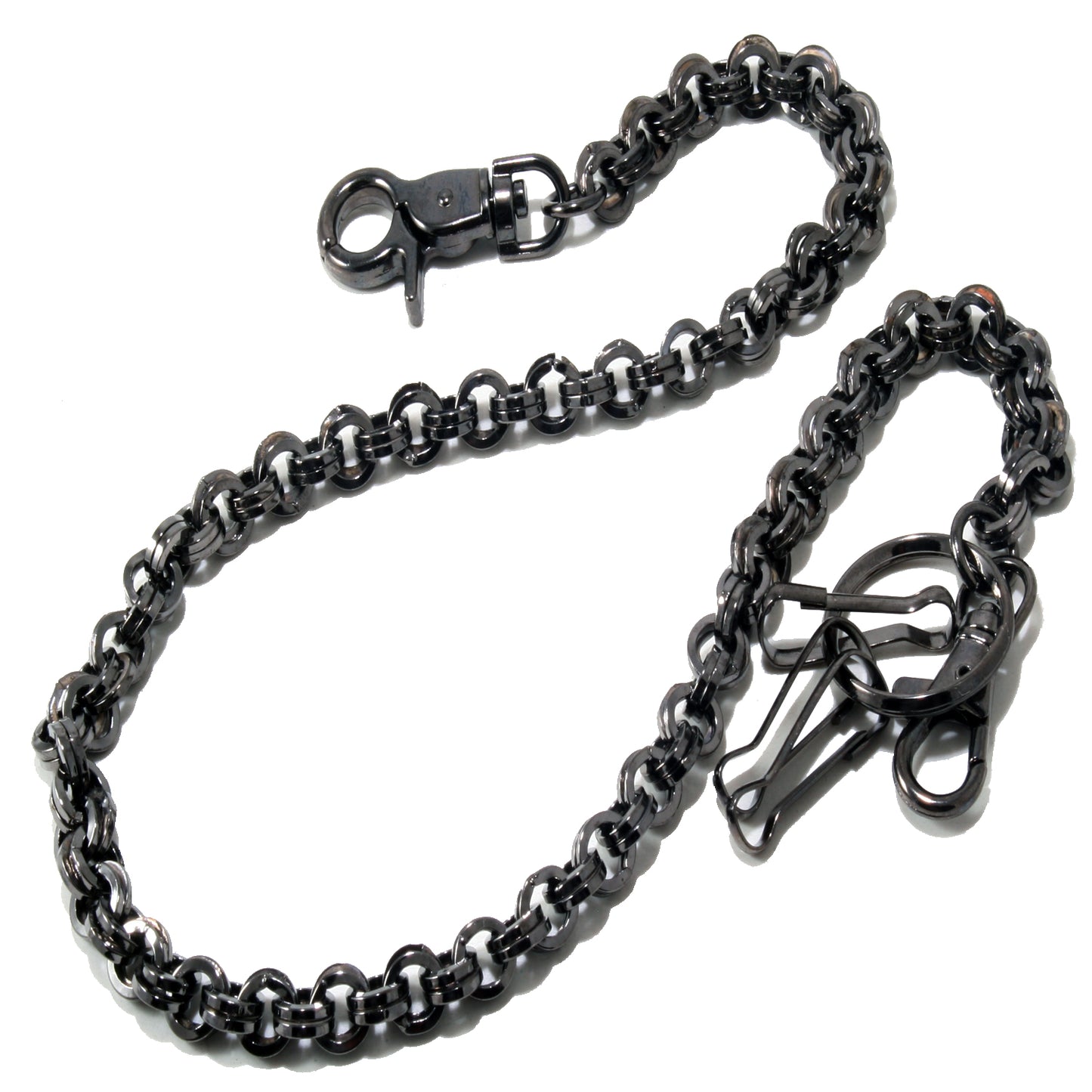DK Small Ring Roof Simple Trucker Biker Jean Key Wallet Chain (23")SLV/ BLK CS155MLT