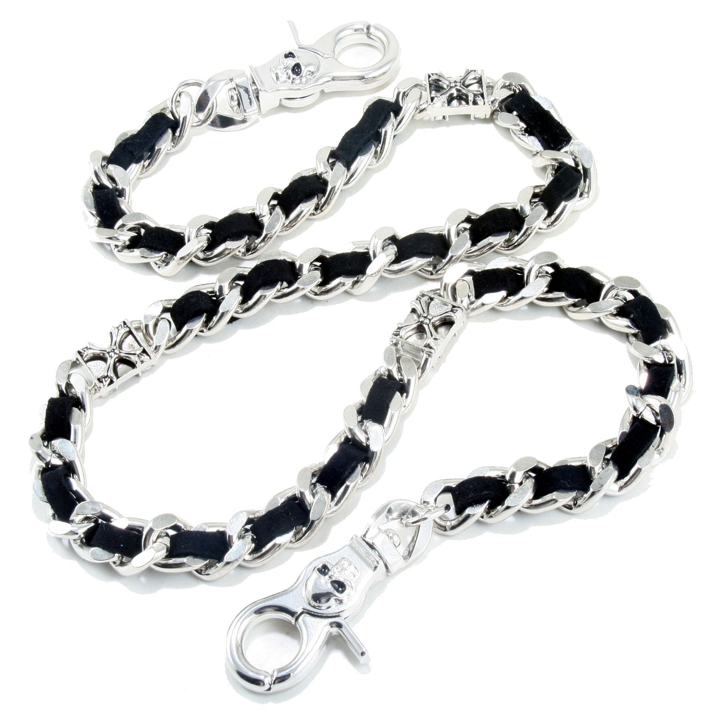 DK EMO Square Cross & Suede Trucker Biker Key Jean Wallet Chain (27") Silver CS18