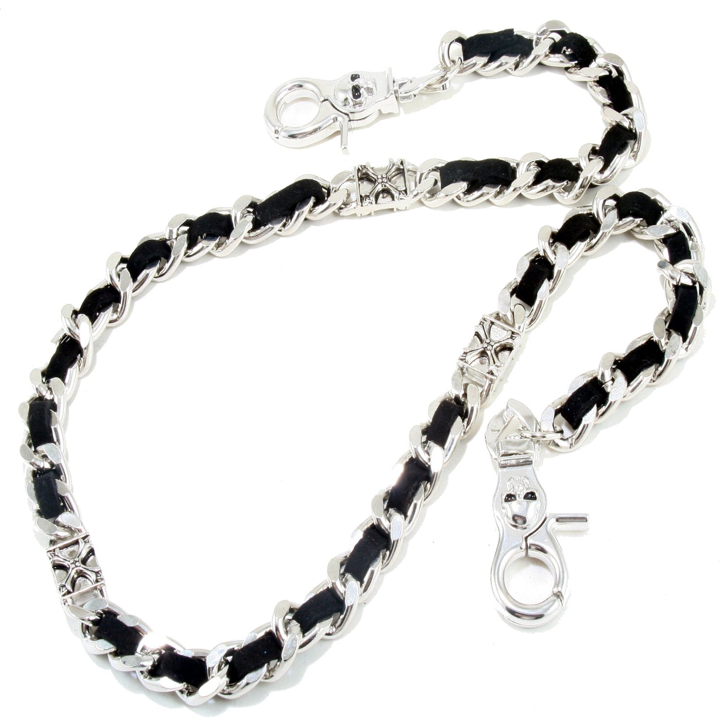 DK EMO Square Cross & Suede Trucker Biker Key Jean Wallet Chain (27") Silver CS18