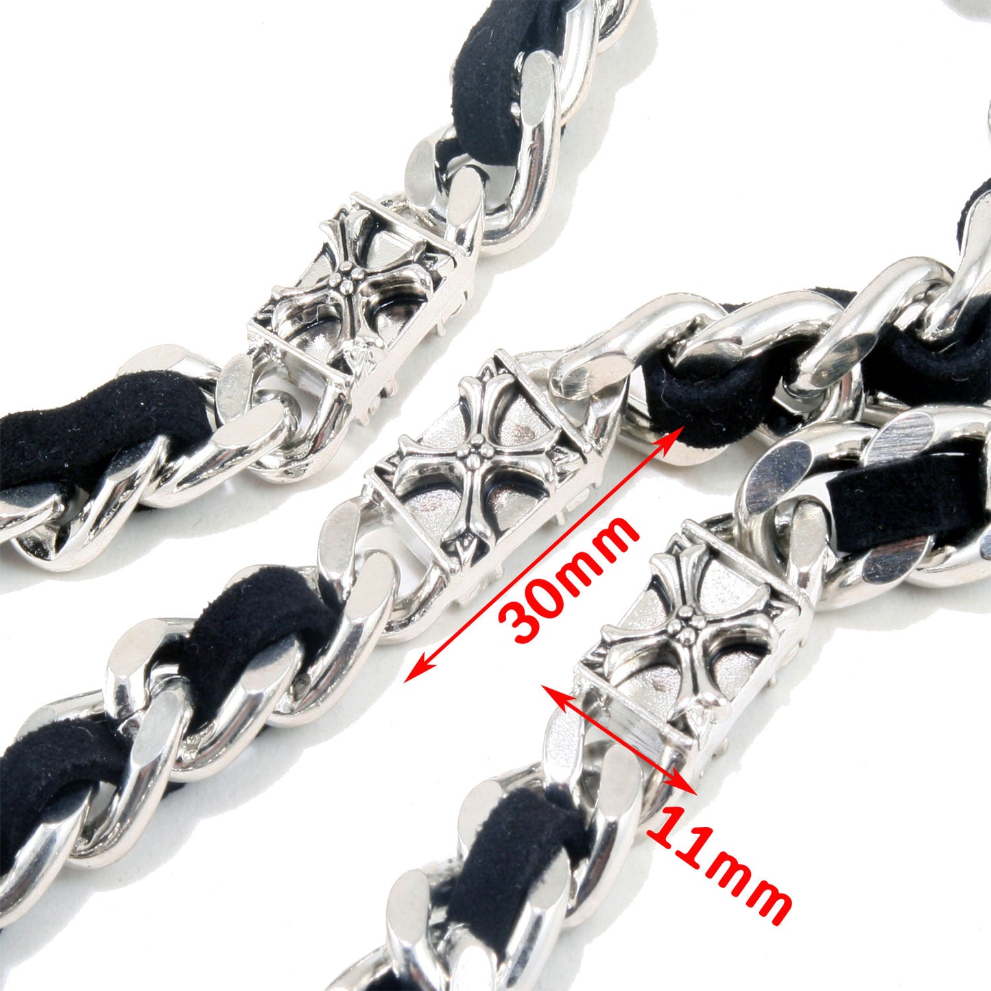 DK EMO Square Cross & Suede Trucker Biker Key Jean Wallet Chain (27") Silver CS18