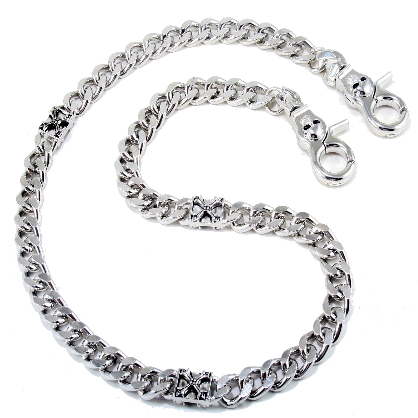 DK EMO Square Cross & Suede Trucker Biker Key Jean Wallet Chain (27") Silver CS18