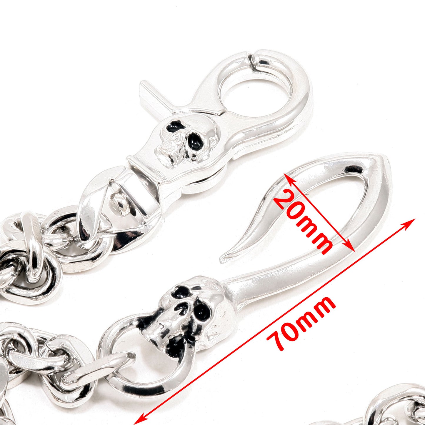 DK EMO Hook Clip Skull Biker Trucker Key Jean Wallet Chain (27.5") SLV/BLK CS28MLT