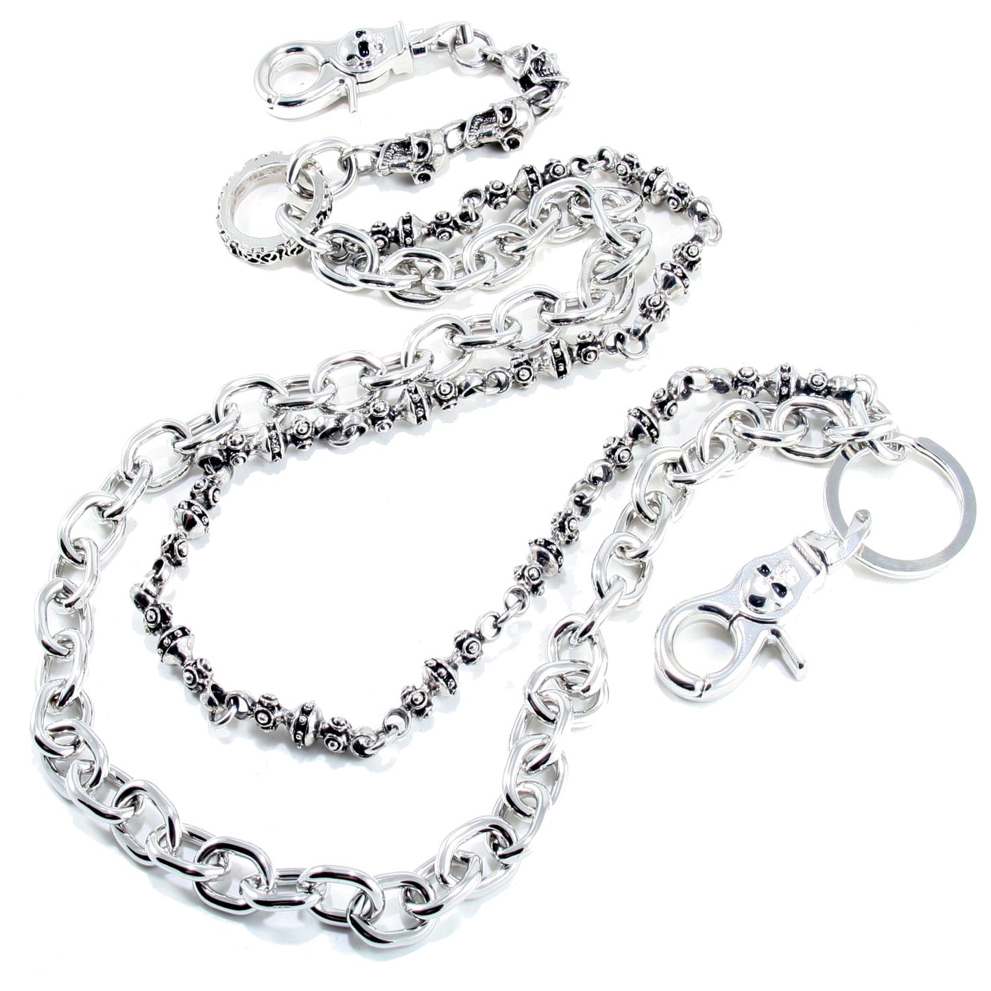 DK 2 Roof Basic Skull Biker Trucker Key Jean Wallet Chain (22/25.5") Silver CS29