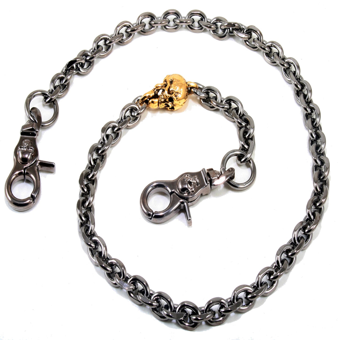 DK Gold Skull Strong Biker Trucker Key Jean Wallet Chain (22" 27") SLV/BLK CS40MLT