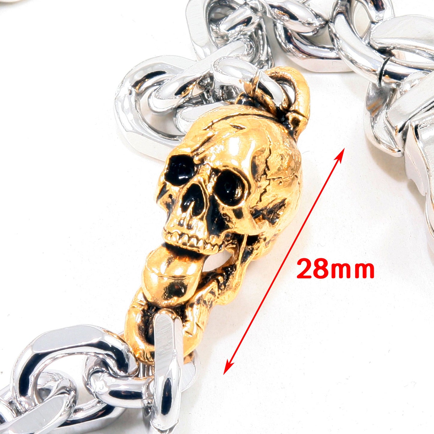 DK Gold Skull Strong Biker Trucker Key Jean Wallet Chain (22" 27") SLV/BLK CS40MLT