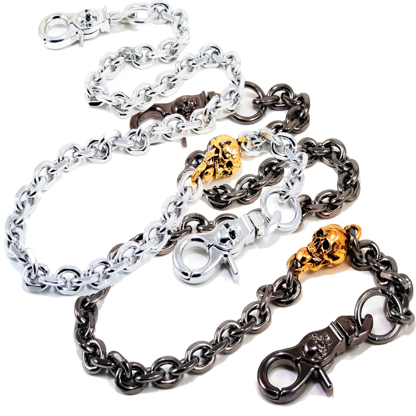 DK Gold Skull Strong Biker Trucker Key Jean Wallet Chain (22" 27") SLV/BLK CS40MLT