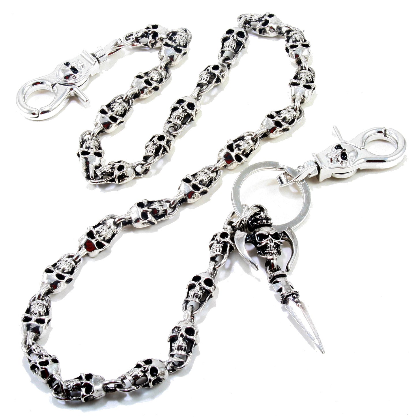 DoubleK Skull Axe Pendant Heavy Biker Trucker Key Jean Wallet Chain (22.5/28.5") Silver Black CS59