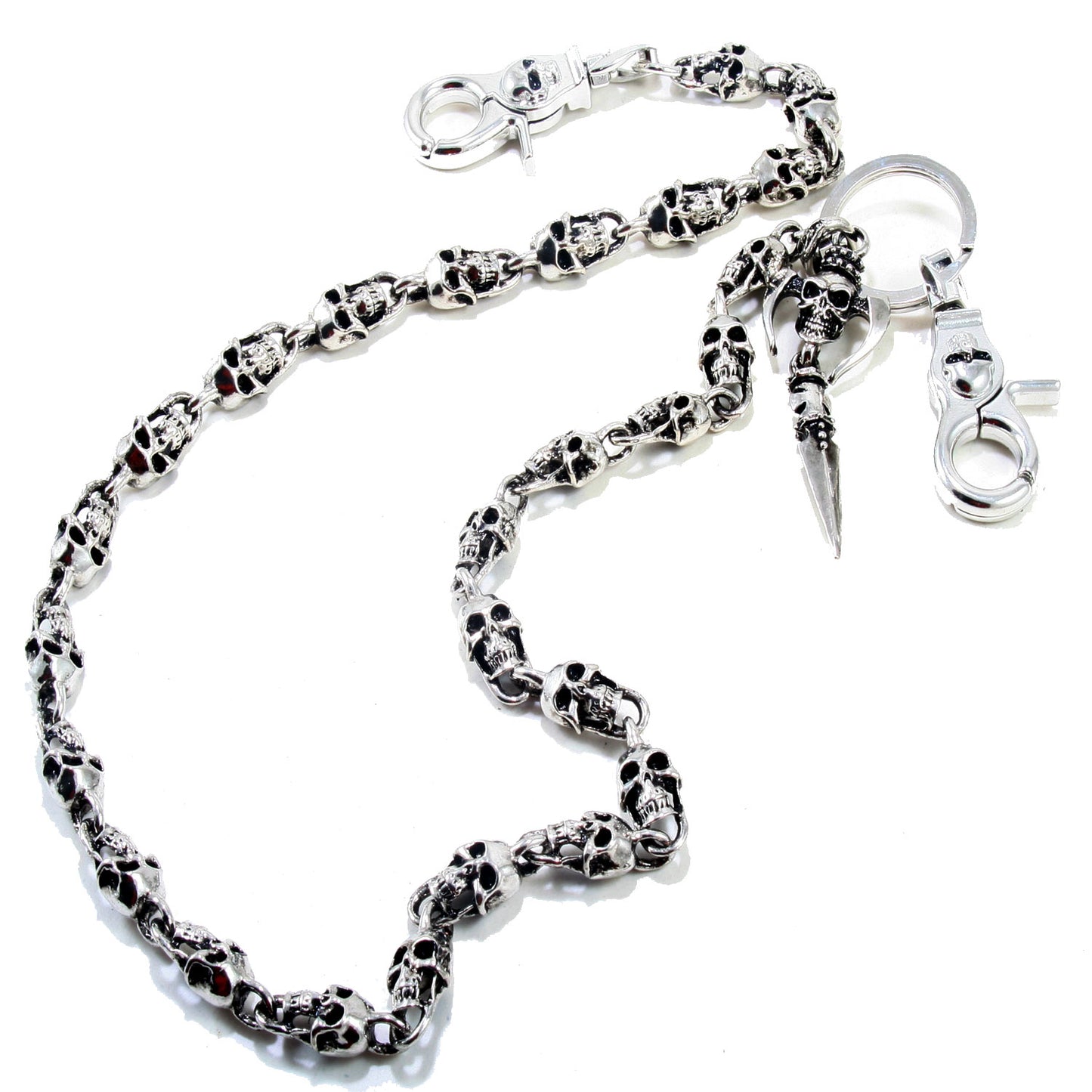 DoubleK Skull Axe Pendant Heavy Biker Trucker Key Jean Wallet Chain (22.5/28.5") Silver Black CS59