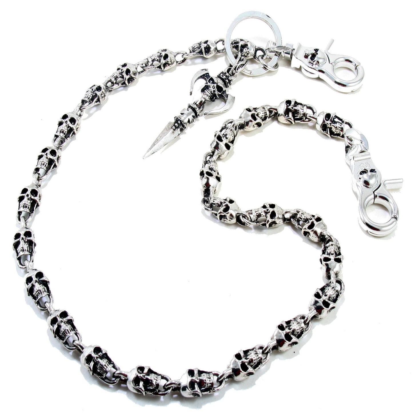 DoubleK Skull Axe Pendant Heavy Biker Trucker Key Jean Wallet Chain (22.5/28.5") Silver Black CS59