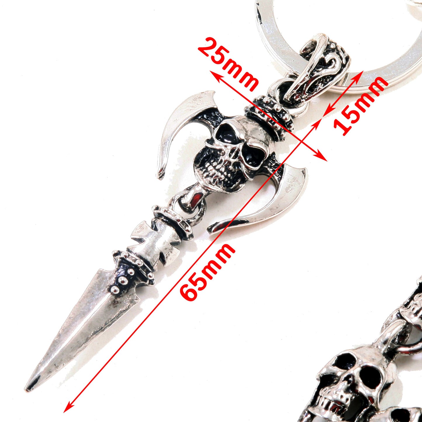 DoubleK Skull Axe Pendant Heavy Biker Trucker Key Jean Wallet Chain (22.5/28.5") Silver Black CS59