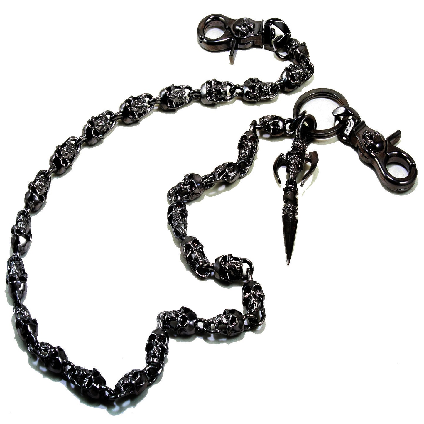 DoubleK Skull Axe Pendant Heavy Biker Trucker Key Jean Wallet Chain (22.5/28.5") Silver Black CS59