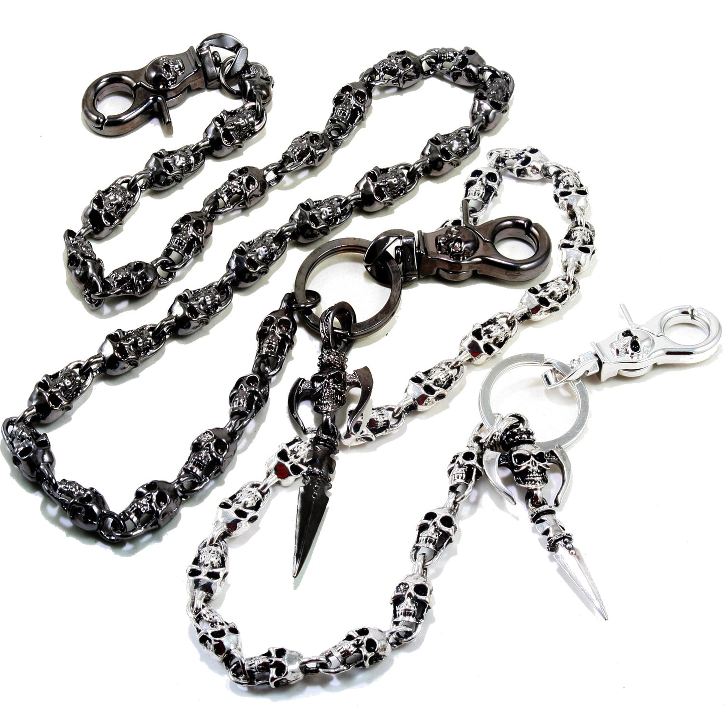 DoubleK Skull Axe Pendant Heavy Biker Trucker Key Jean Wallet Chain (22.5/28.5") Silver Black CS59