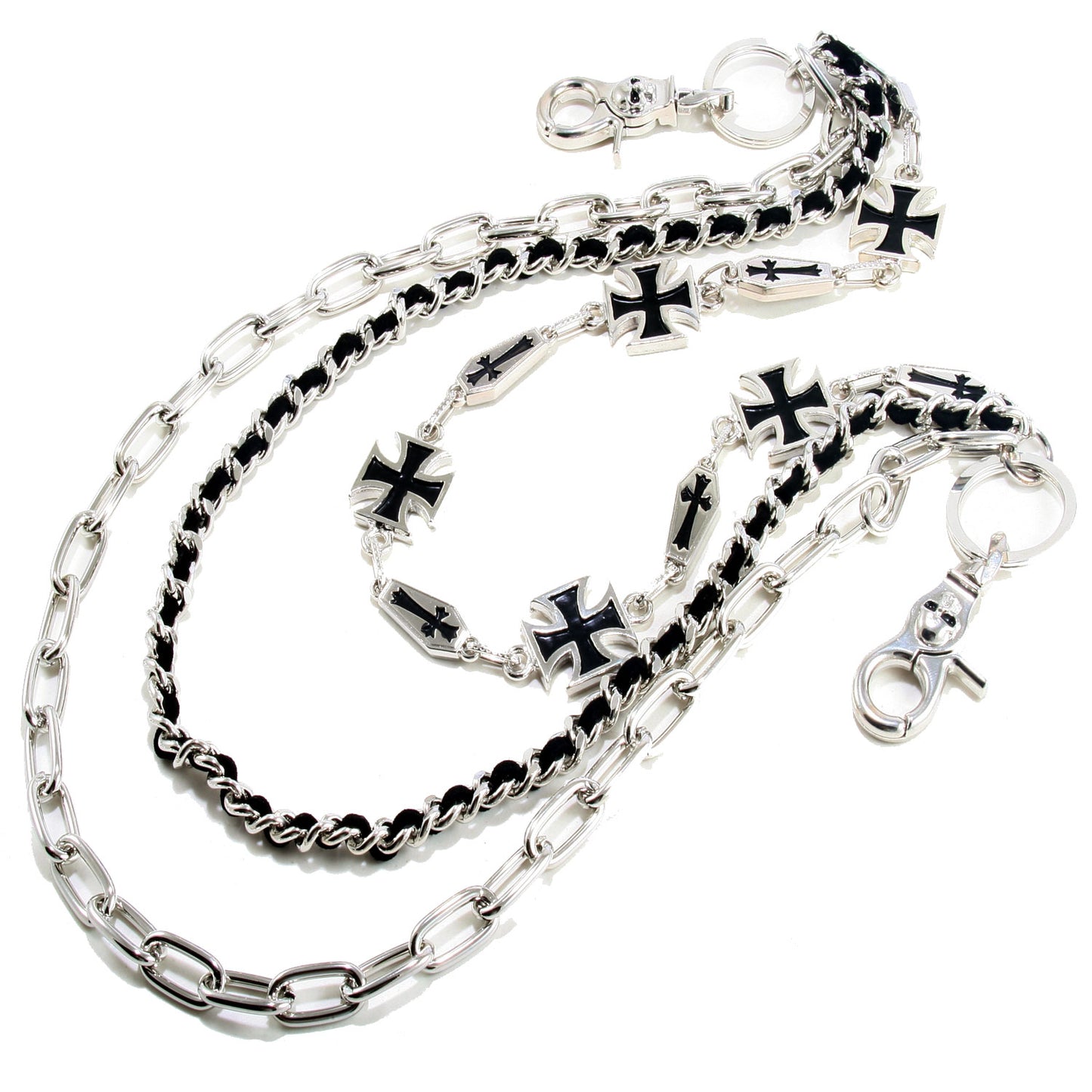 DK Cross Mark 3 Line Biker Trucker Key Jean Wallet Chain (23.5") Silver CS78