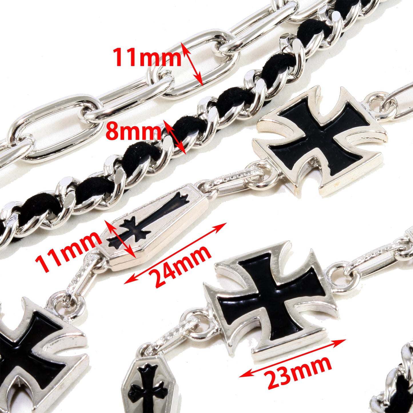 DK Cross Mark 3 Line Biker Trucker Key Jean Wallet Chain (23.5") Silver CS78