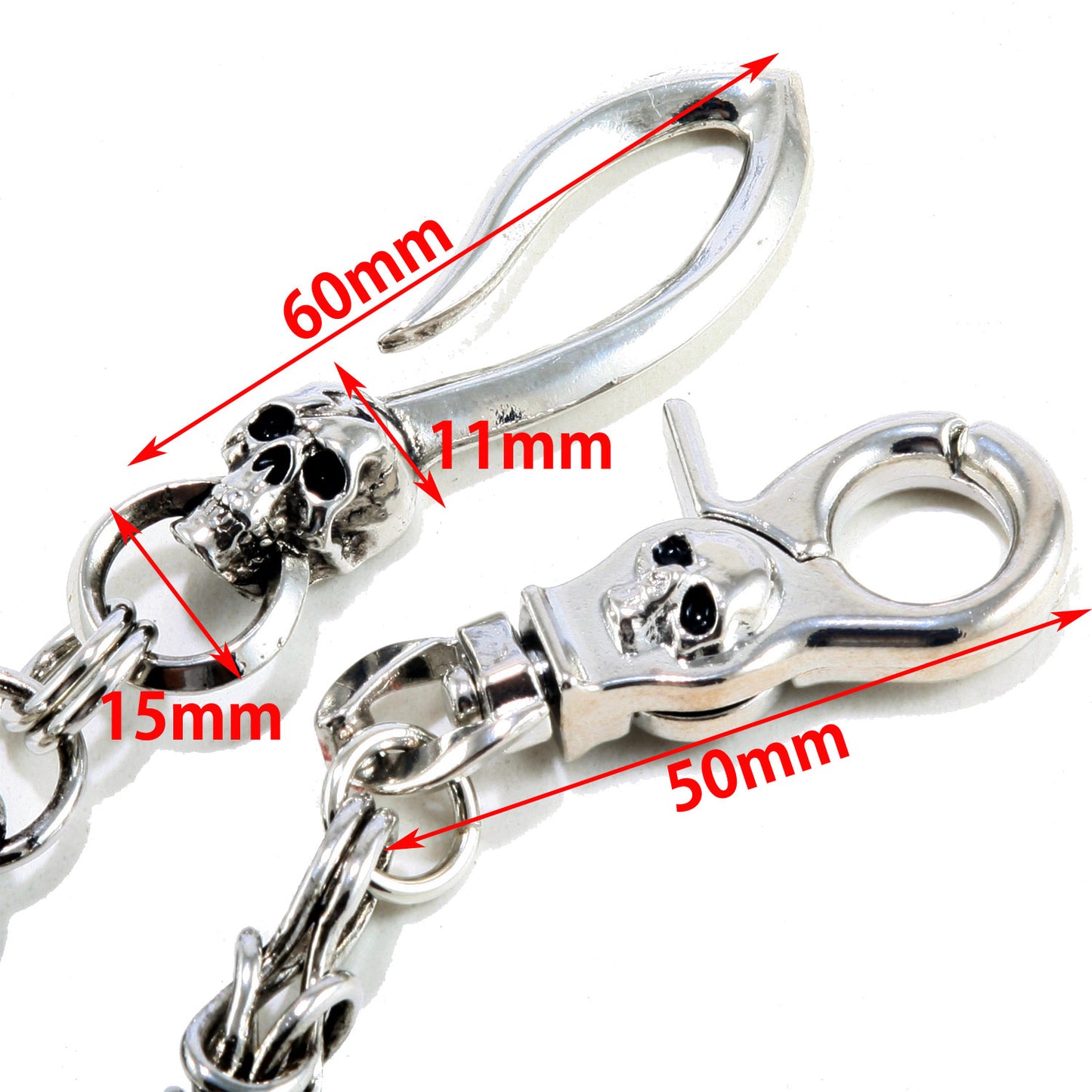 DK Cross Pendant Skull Biker Trucker Key Jean Wallet Chain (25.5") Silver CS82