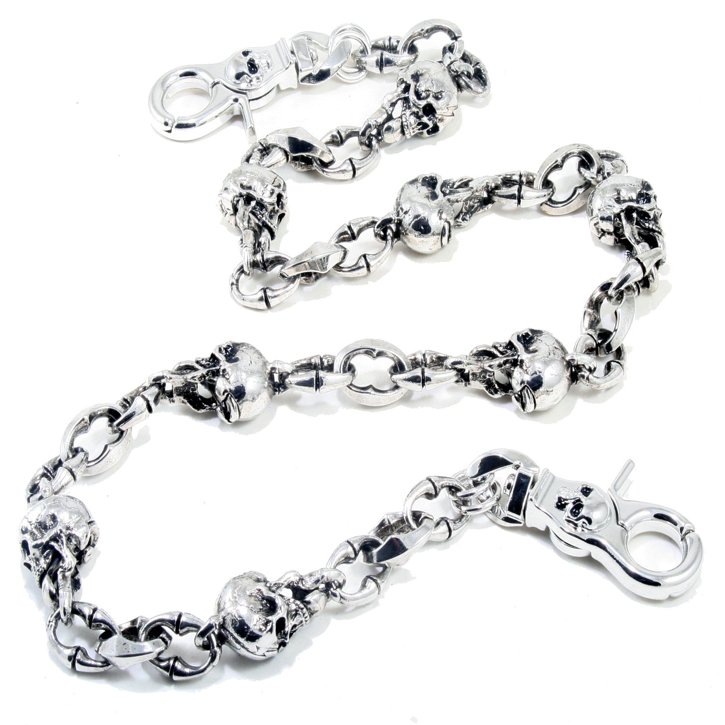 DK Skull Tongue Biker Trucker Keychain Key Jean Wallet Chain (22/27") SLV/BLK NCS74