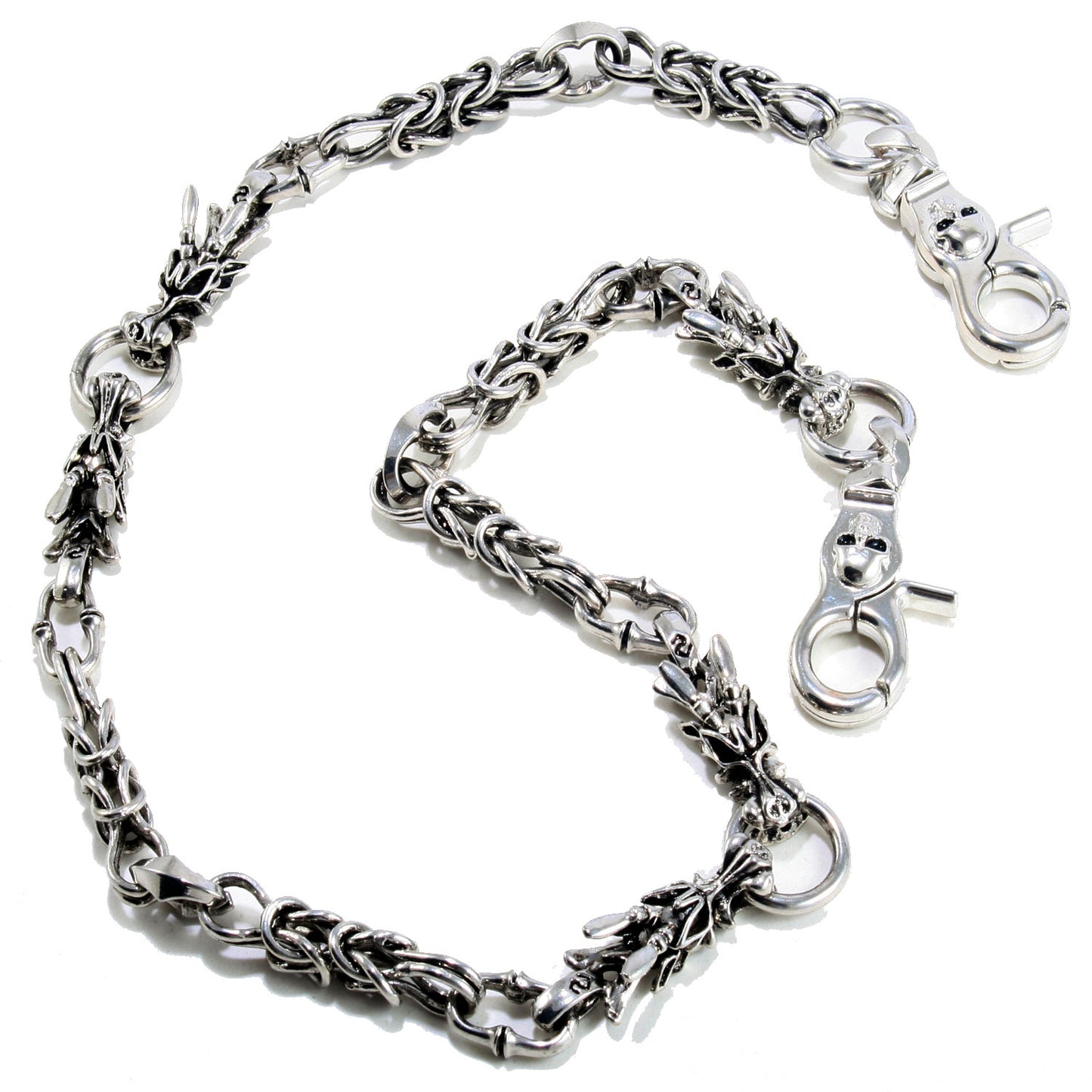 DK 2 Dragon Head Trucker Rocker Biker Key Jean Wallet Chain (22/27") Silver NCS84