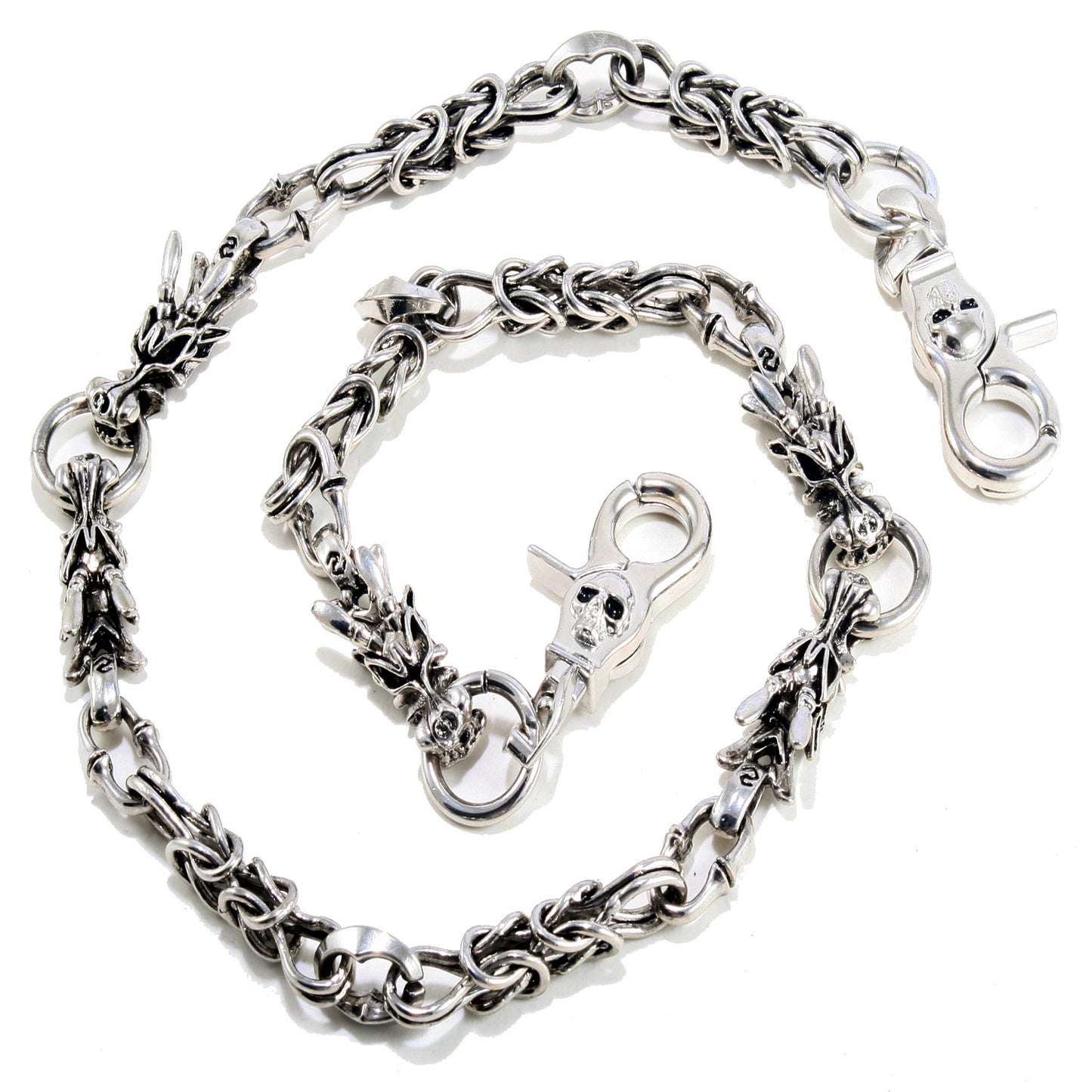 DK 2 Dragon Head Trucker Rocker Biker Key Jean Wallet Chain (22/27") Silver NCS84