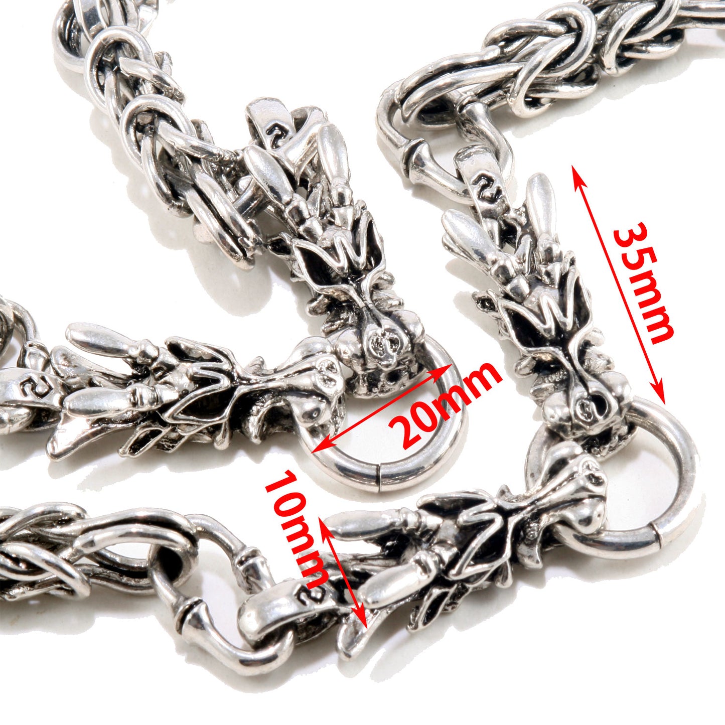 DK 2 Dragon Head Trucker Rocker Biker Key Jean Wallet Chain (22/27") Silver NCS84
