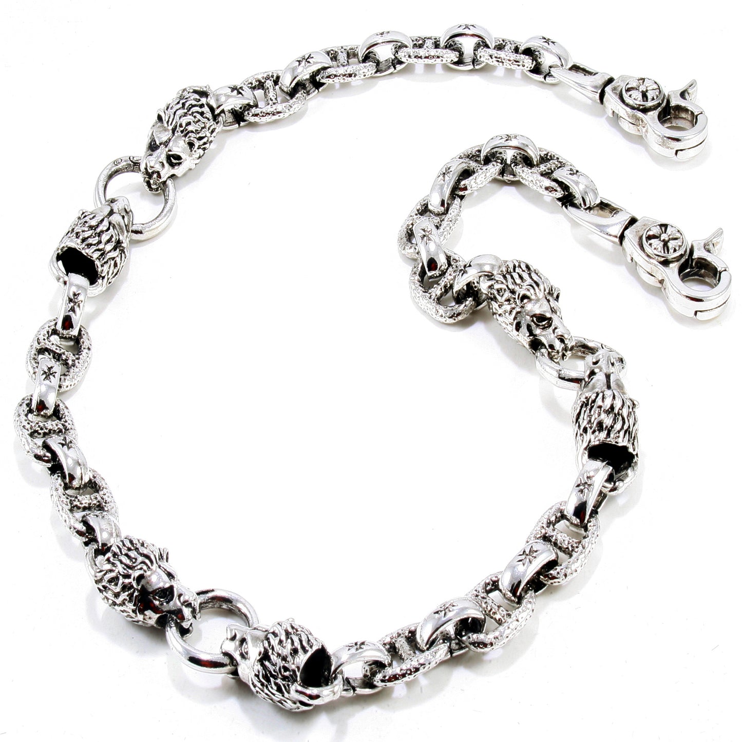 DK EMO 2 Lion's Head Attached Biker Trucker Key Jean Wallet Chain (26.5") Silver CS23