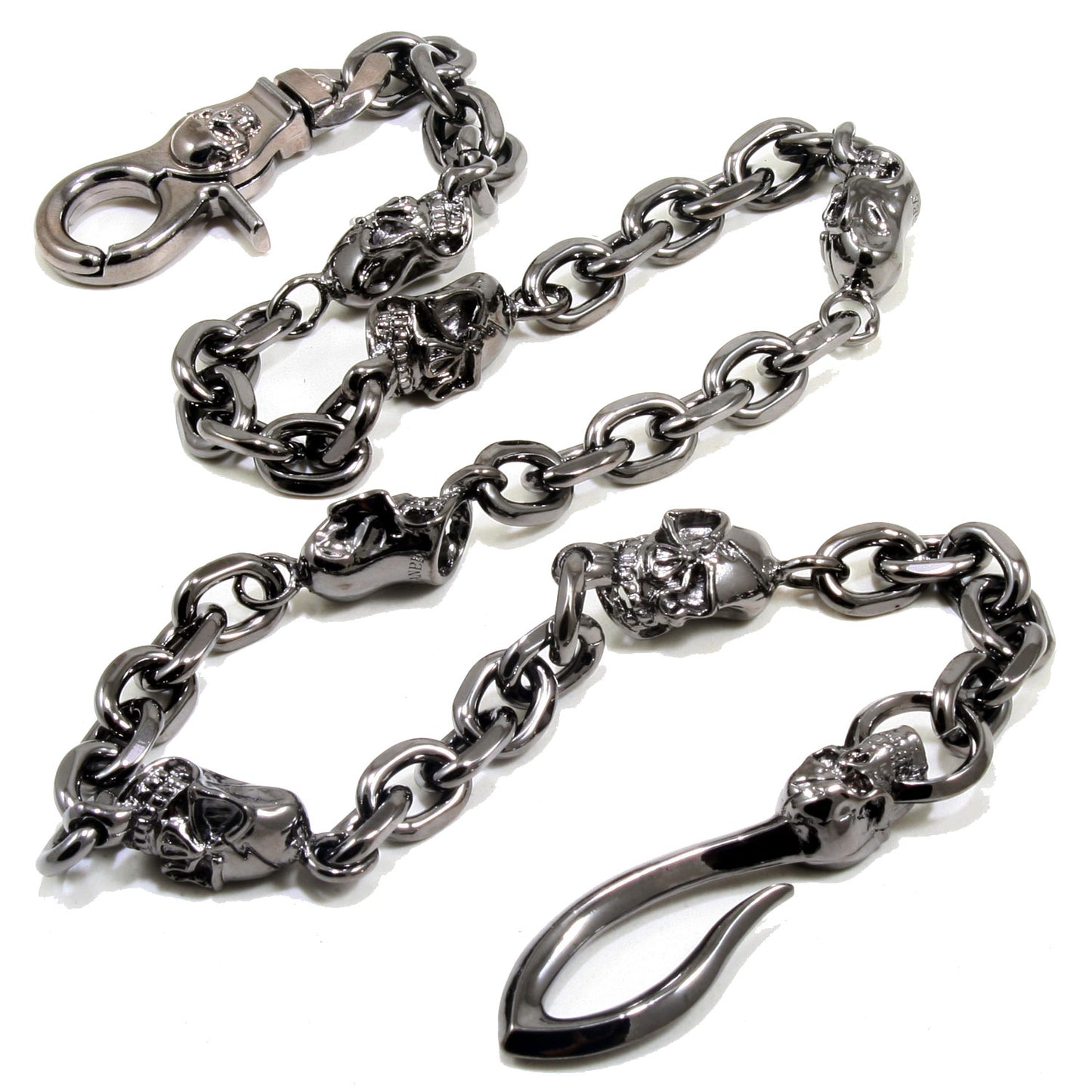 DK EMO Hook Clip Skull Biker Trucker Key Jean Wallet Chain (27.5") SLV/BLK CS28MLT