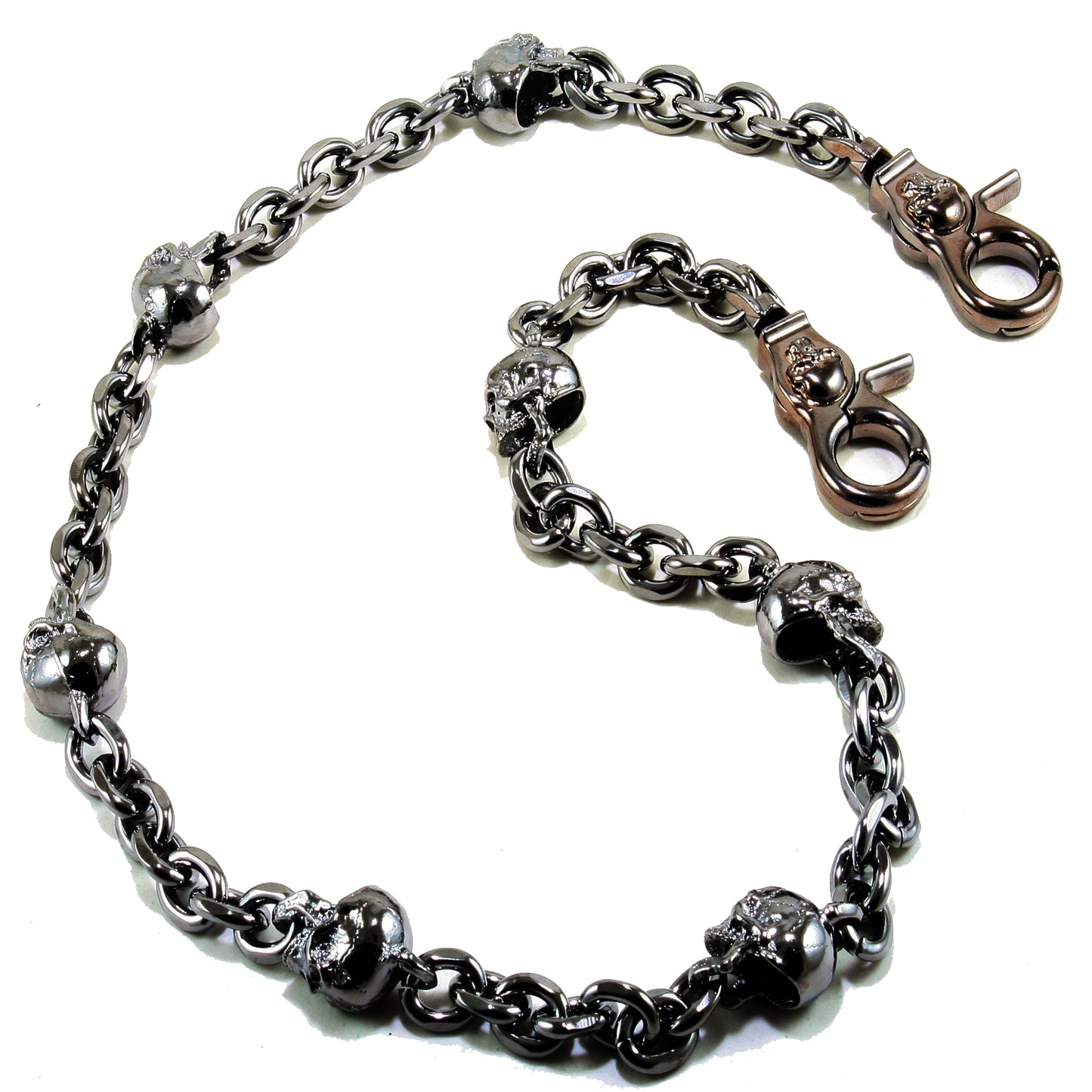 DK Multi Skull Connect EMO Biker Trucker Key Jean Wallet Chain CS80 (22/26.5") SLV BLK CS80MLT