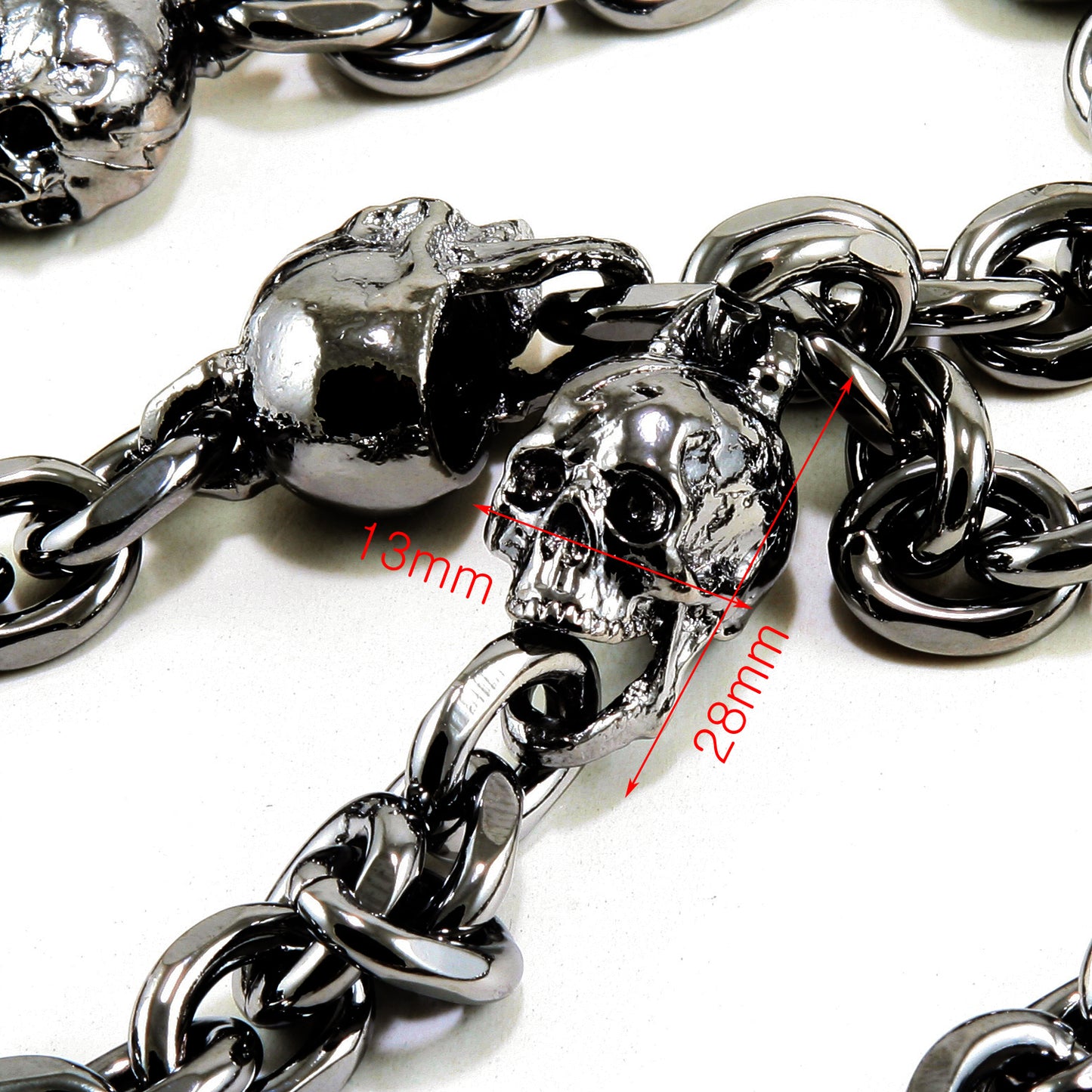 DK Multi Skull Connect EMO Biker Trucker Key Jean Wallet Chain CS80 (22/26.5") SLV BLK CS80MLT