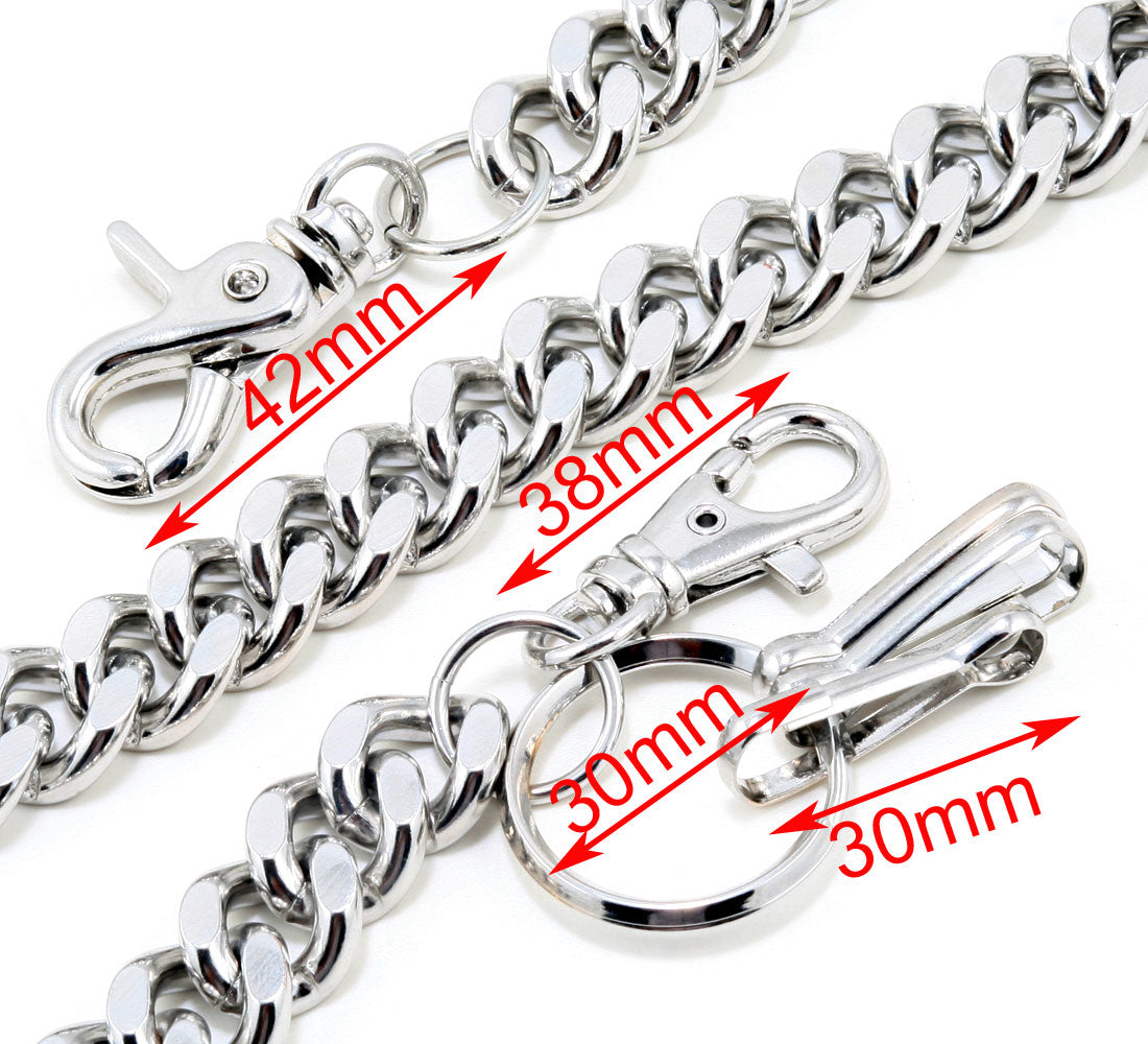 DK Simple Thick Biker Trucker Keychain Key Jean Wallet Chain (13/20/30") SLV/BLK CS124MLT