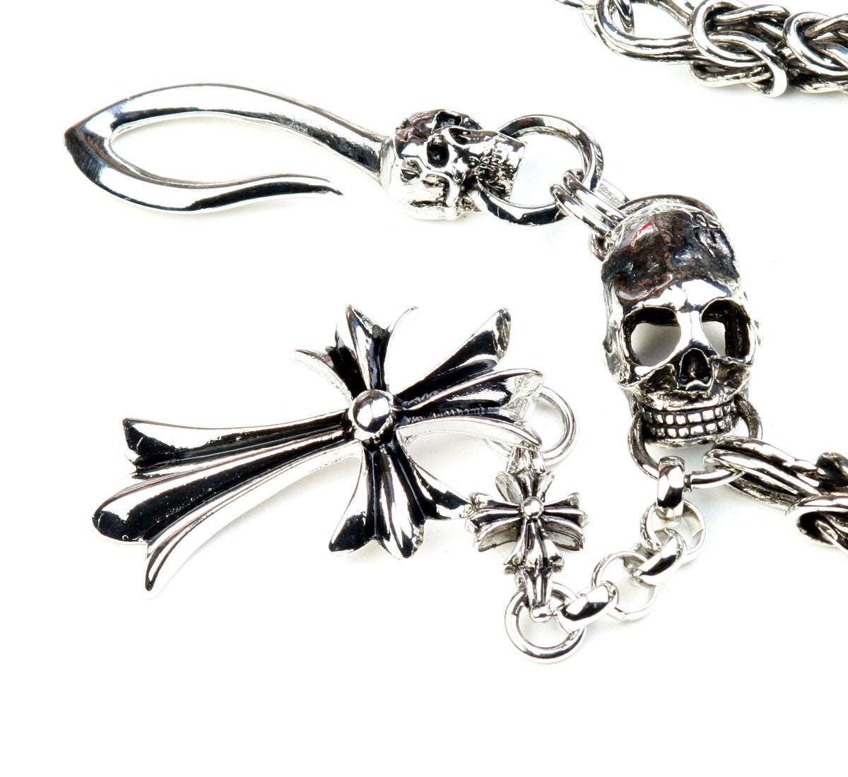 DK Cross Pendant Skull Biker Trucker Key Jean Wallet Chain (25.5") Silver CS82