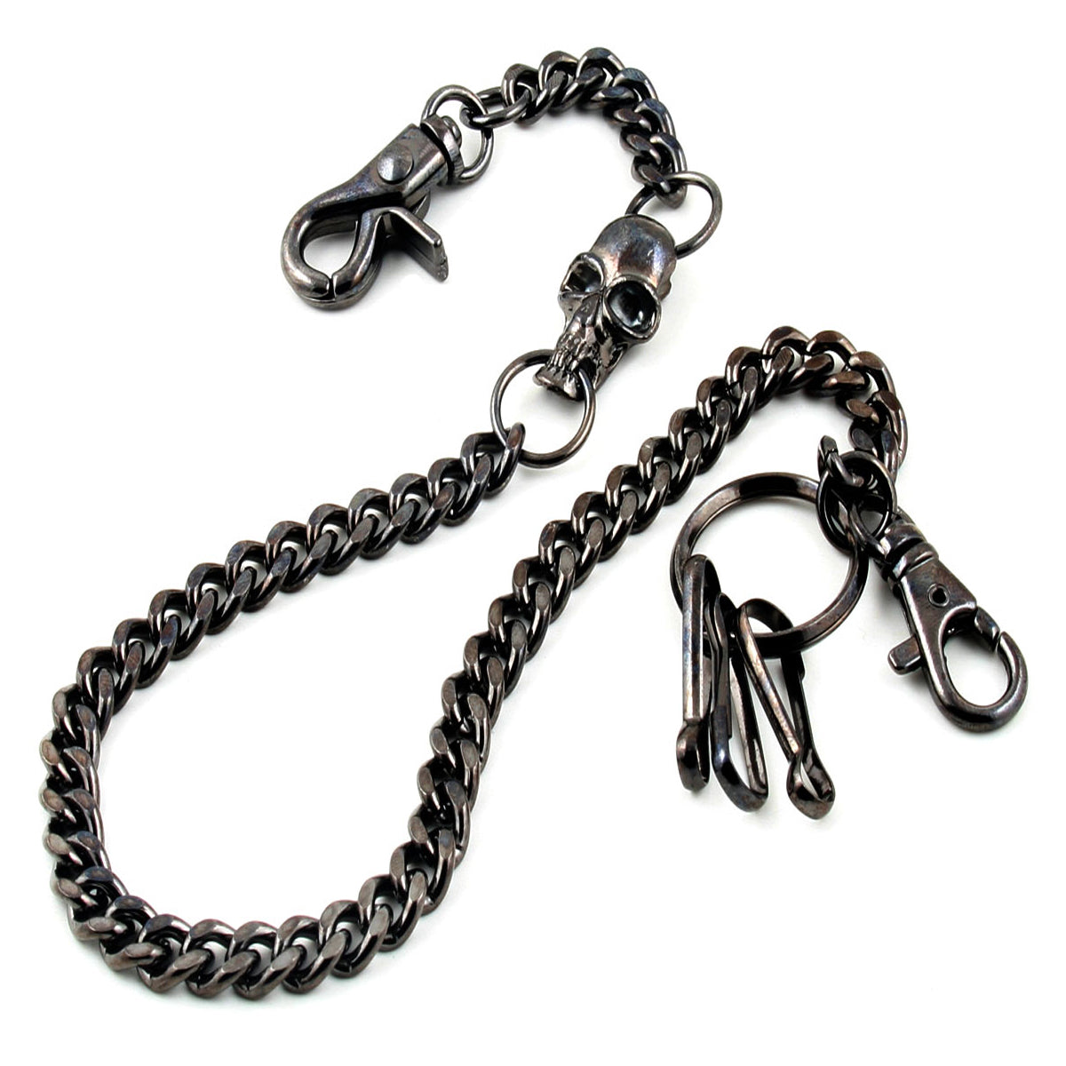 DK Strong Skull Pendant Basic Biker Trucker Key Jean Wallet Chain (19") BLK,SLV CS90MLT
