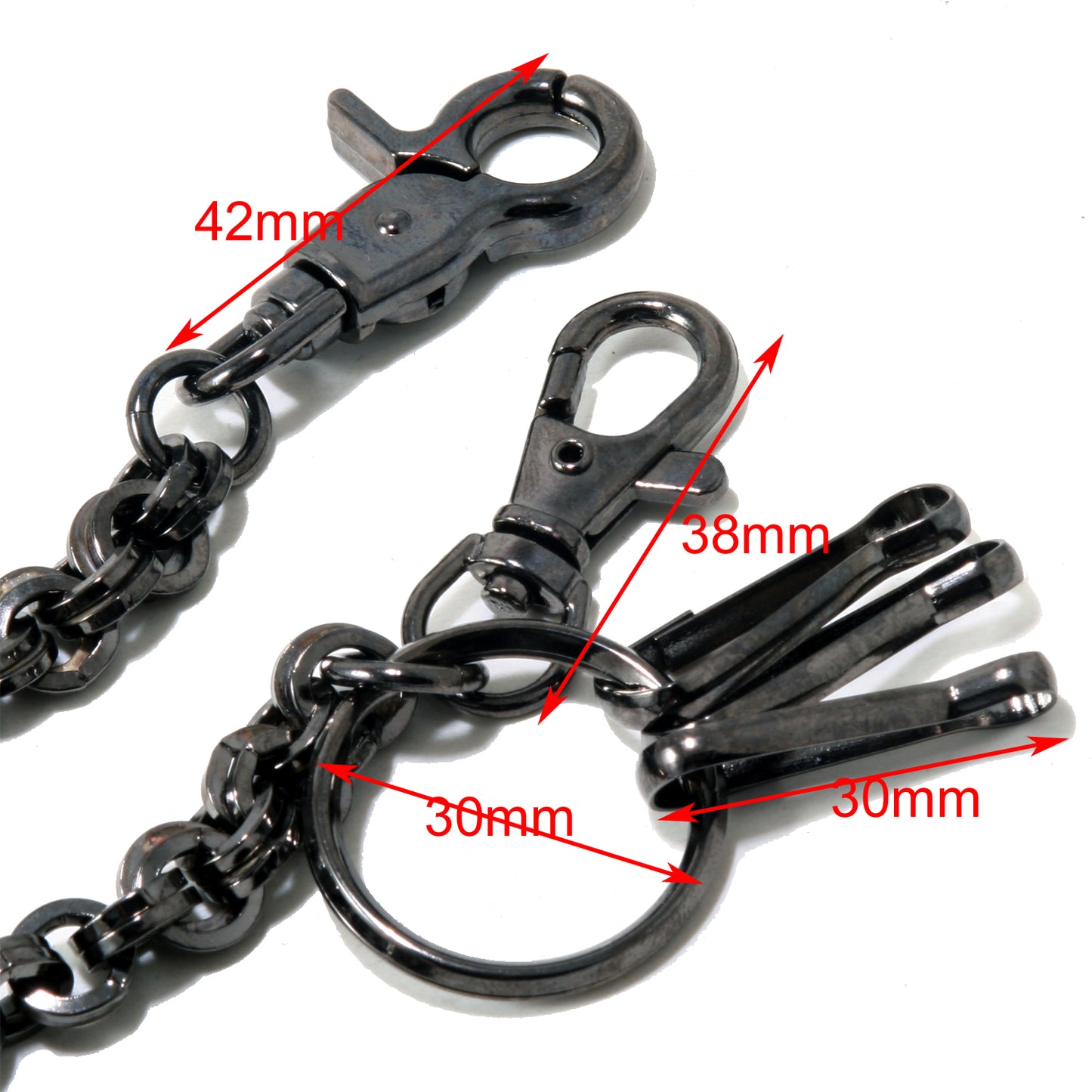 DK Small Ring Roof Simple Trucker Biker Jean Key Wallet Chain (23")SLV/ BLK CS155MLT