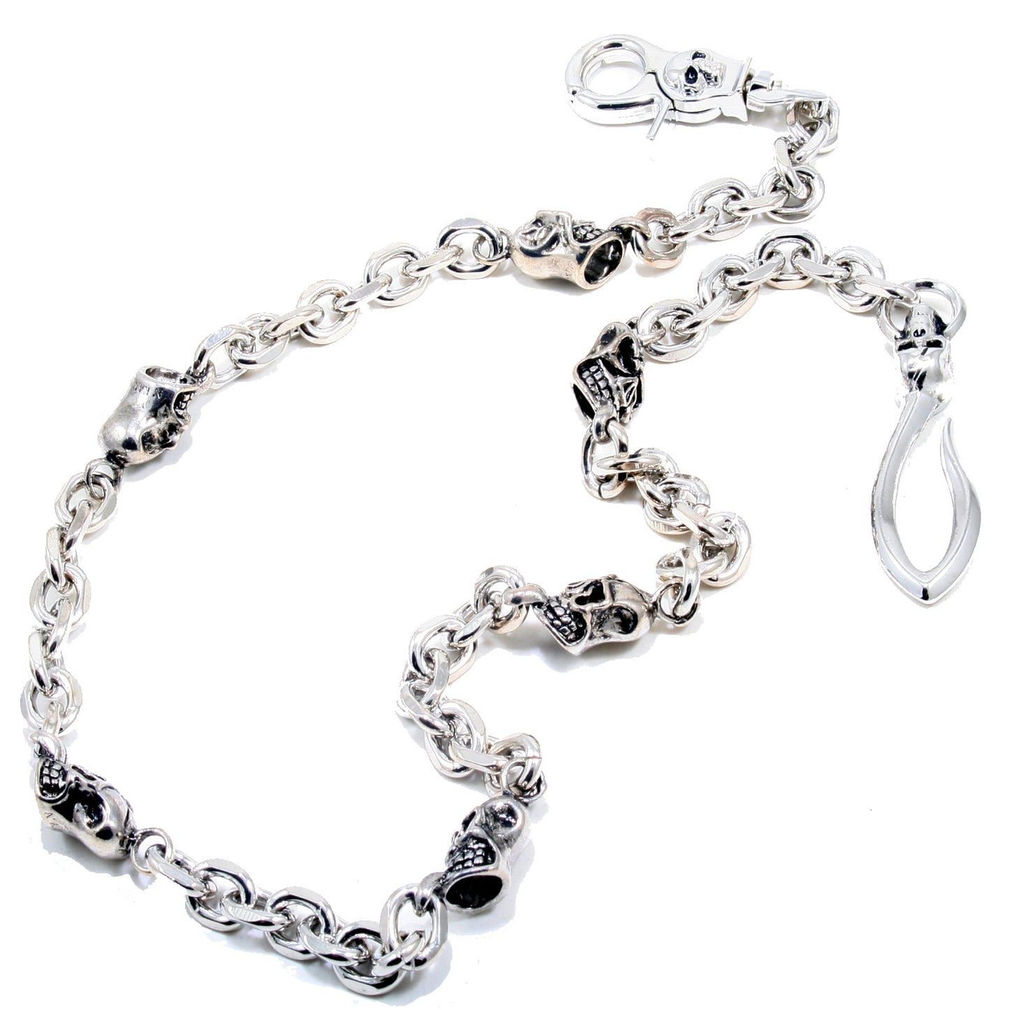DK EMO Hook Clip Skull Biker Trucker Key Jean Wallet Chain (27.5") SLV/BLK CS28MLT