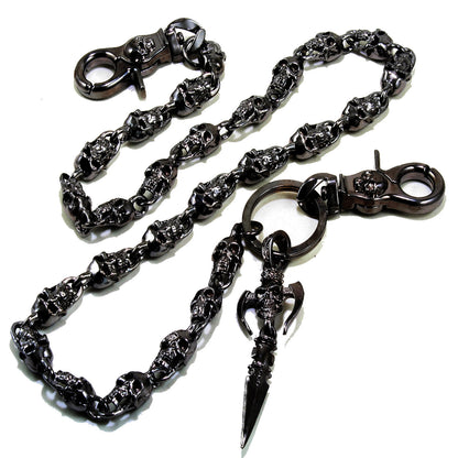 DoubleK Skull Axe Pendant Heavy Biker Trucker Key Jean Wallet Chain (22.5/28.5") Silver Black CS59