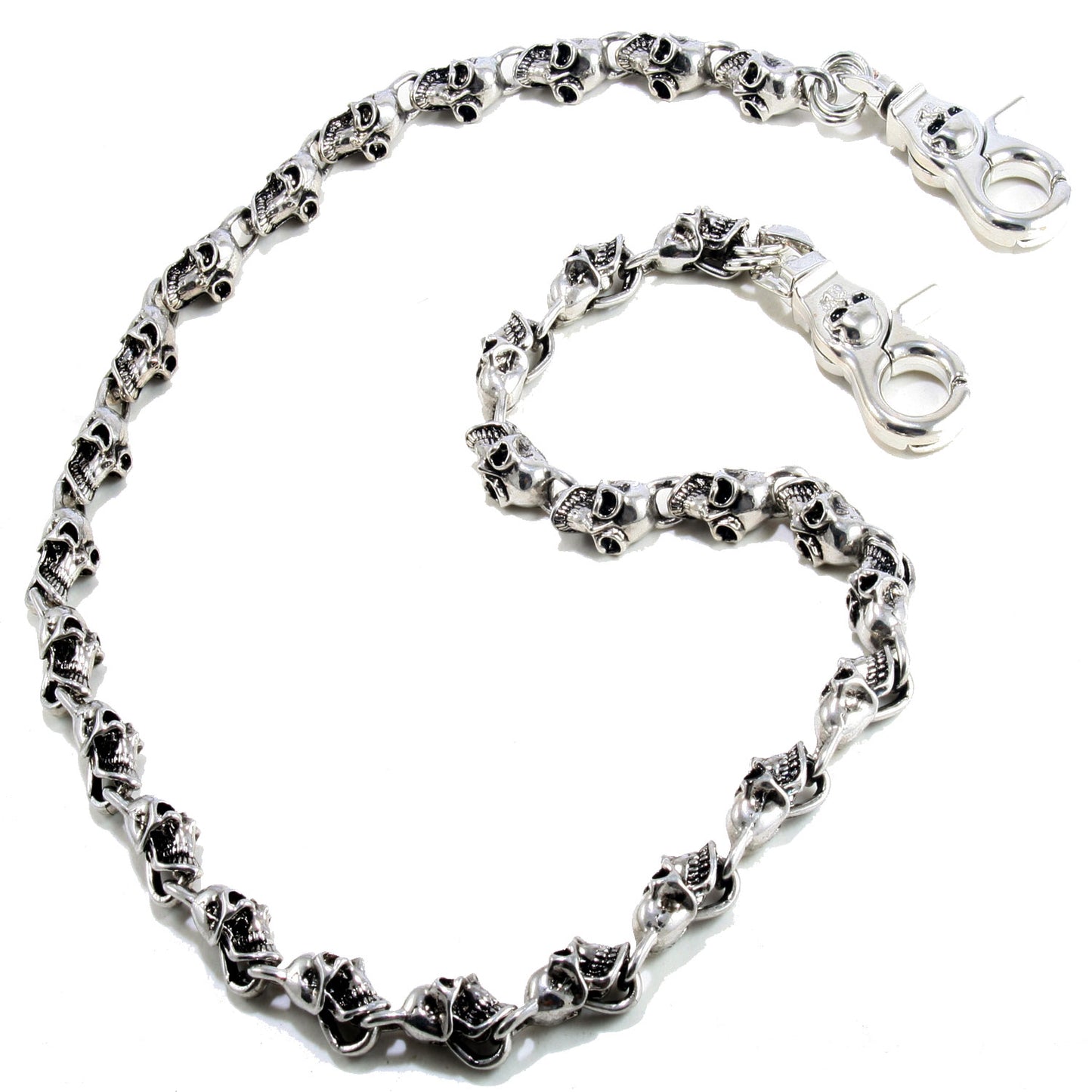 DK Multi Skull Gothic EMO Biker Trucker Key Jean Wallet Chain (22/27.5) Silver CS77