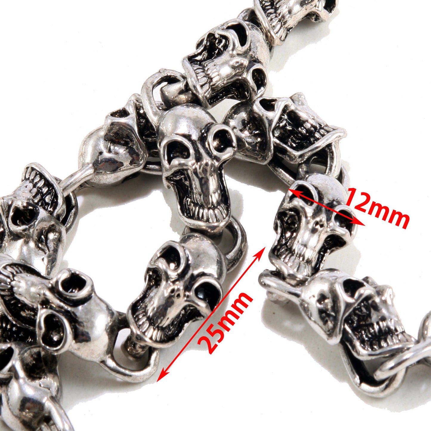 DK Multi Skull Gothic EMO Biker Trucker Key Jean Wallet Chain (22/27.5) Silver CS77