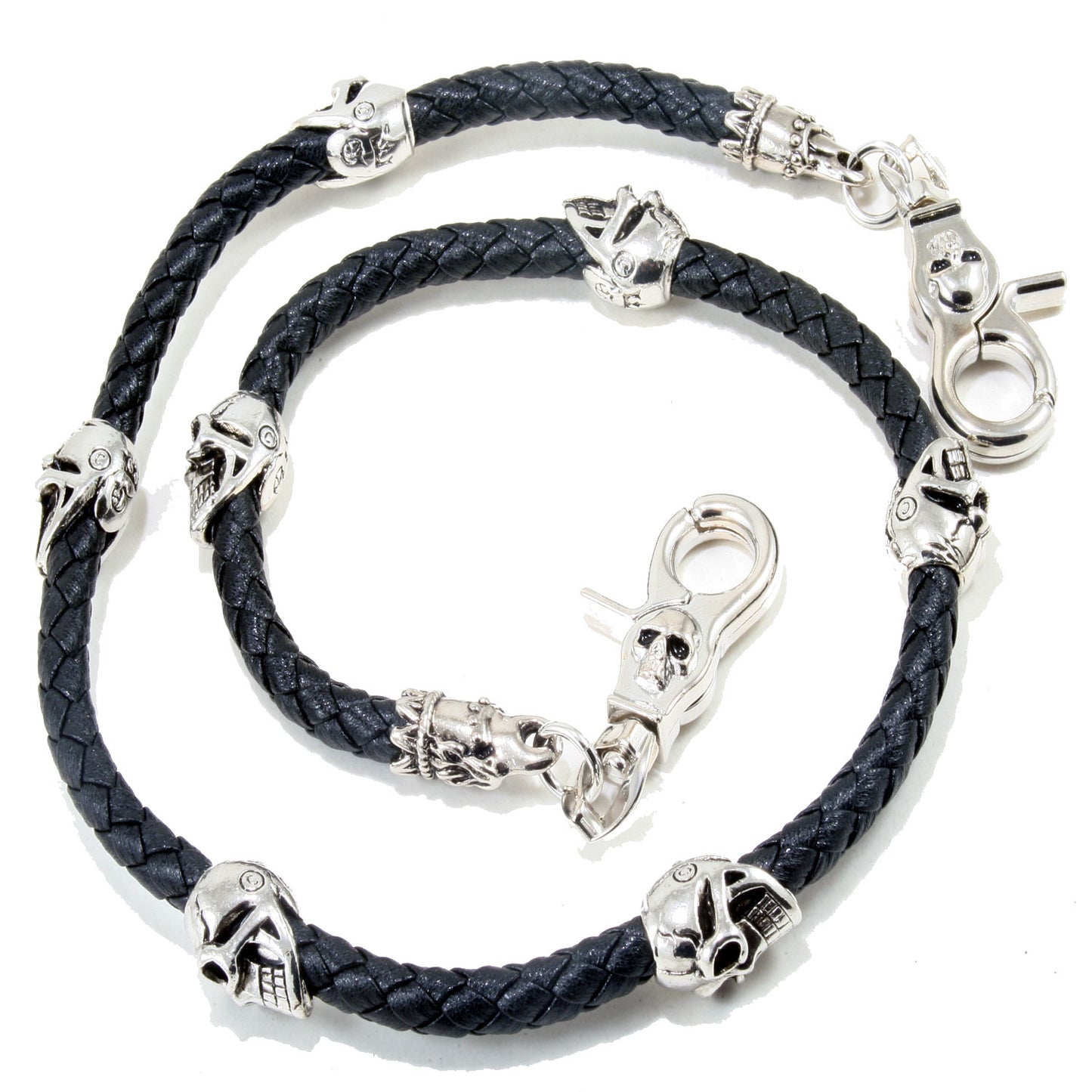 DK Skull Leather String EMO Biker Trucker Key Jean Wallet Chain (29") Silver CS83