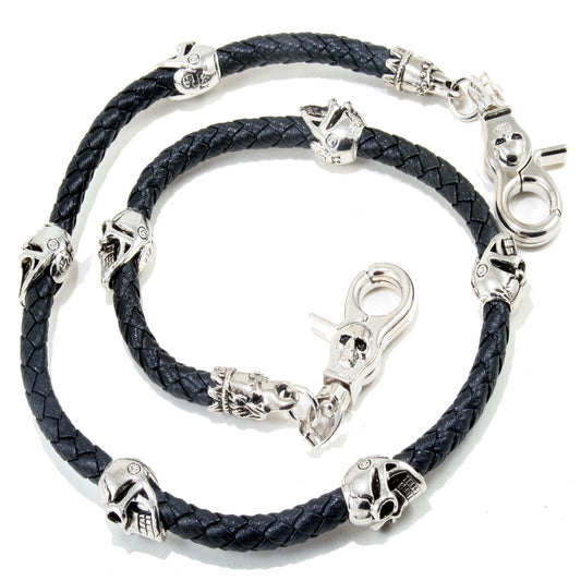 DK Skull Leather String EMO Biker Trucker Key Jean Wallet Chain (29") Silver CS83