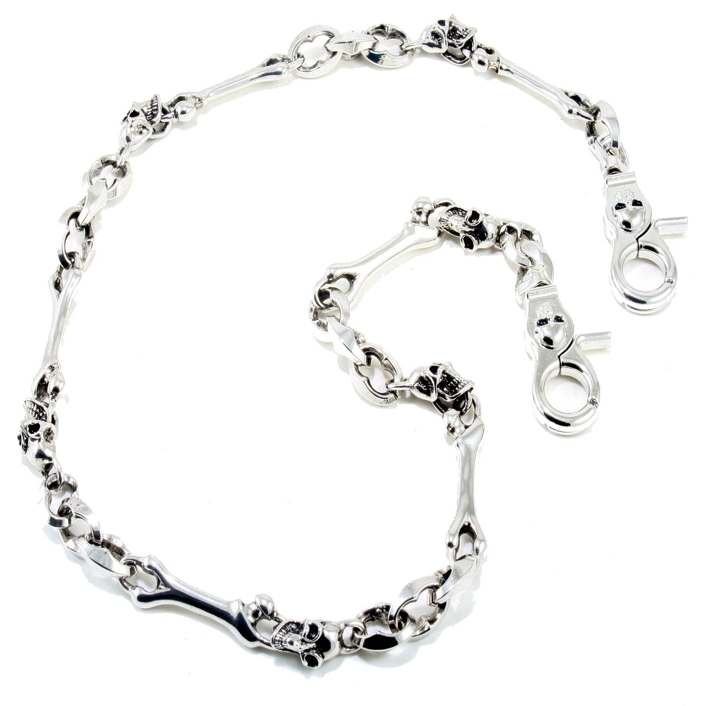 DKSkull Bone EMO Biker Trucker Key Jean Wallet Chain (28") SLV/BLK CS85