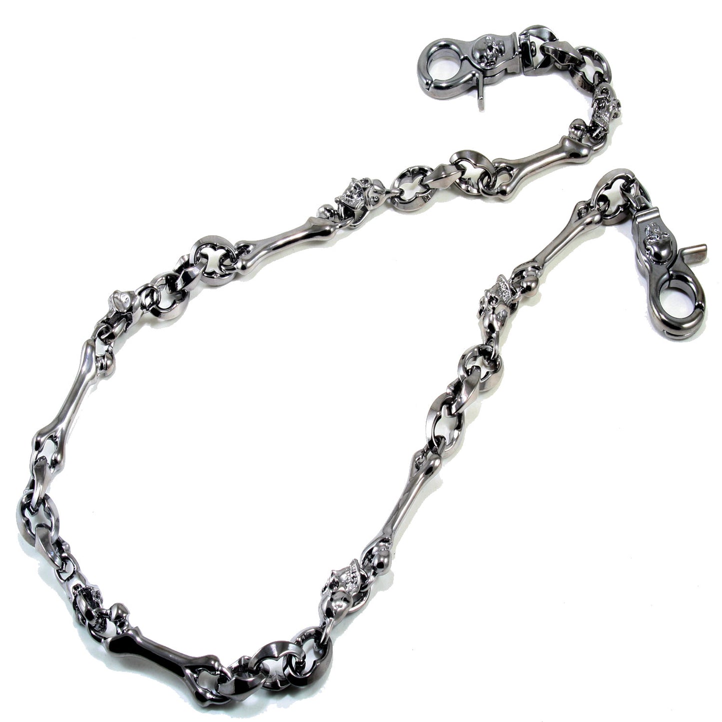DKSkull Bone EMO Biker Trucker Key Jean Wallet Chain (28") SLV/BLK CS85