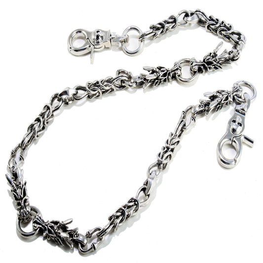 DK 2 Dragon Head Trucker Rocker Biker Key Jean Wallet Chain (22/27") Silver NCS84