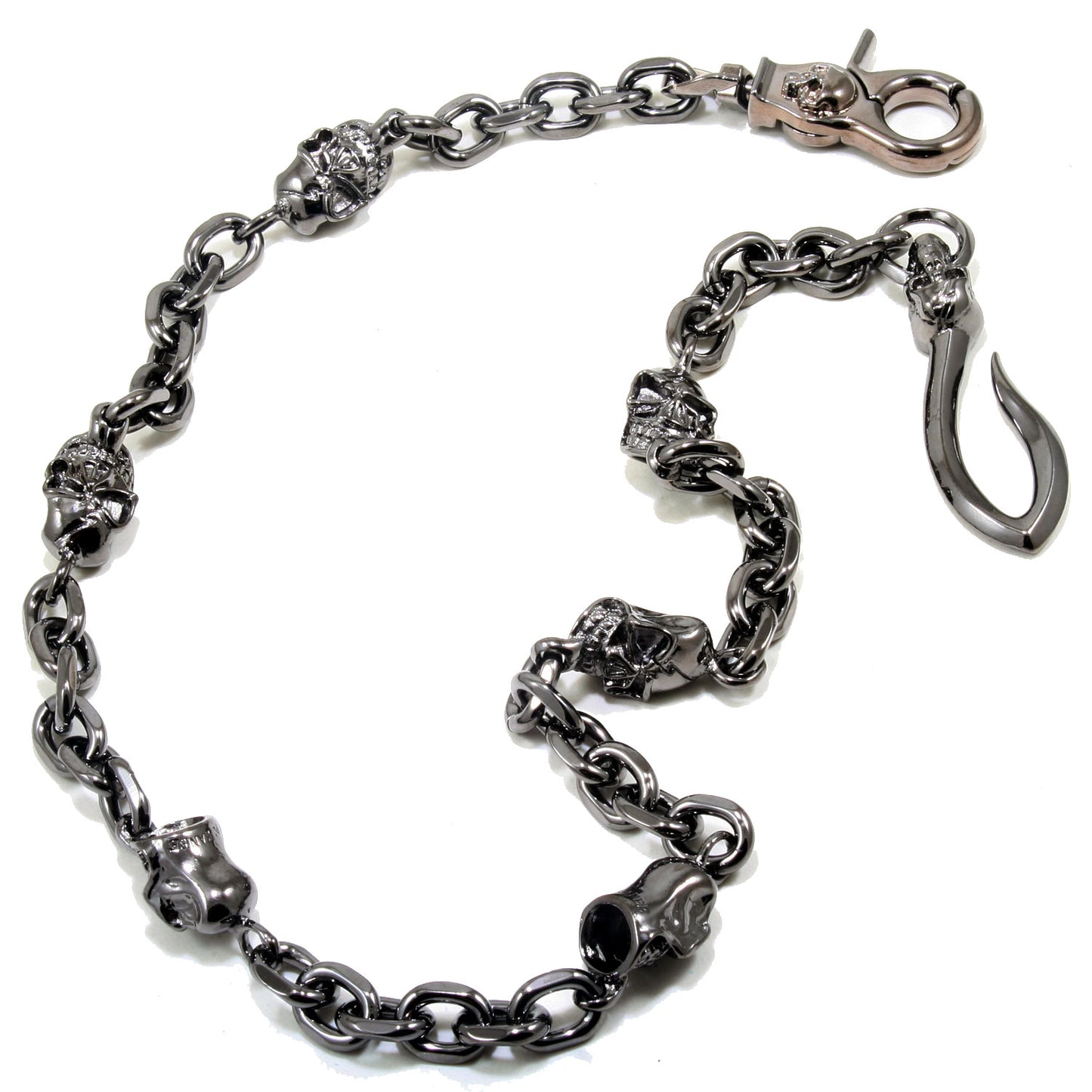 DK EMO Hook Clip Skull Biker Trucker Key Jean Wallet Chain (27.5") SLV/BLK CS28MLT