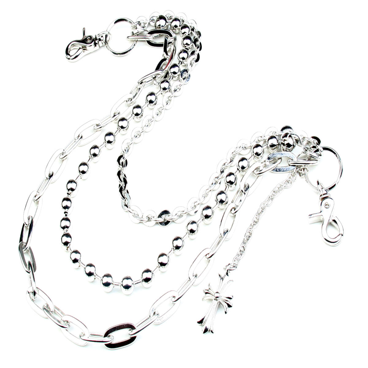 DK 3 Line Cross Pendant Biker Trucker Key Jean Wallet Chain (21") Silver CS72