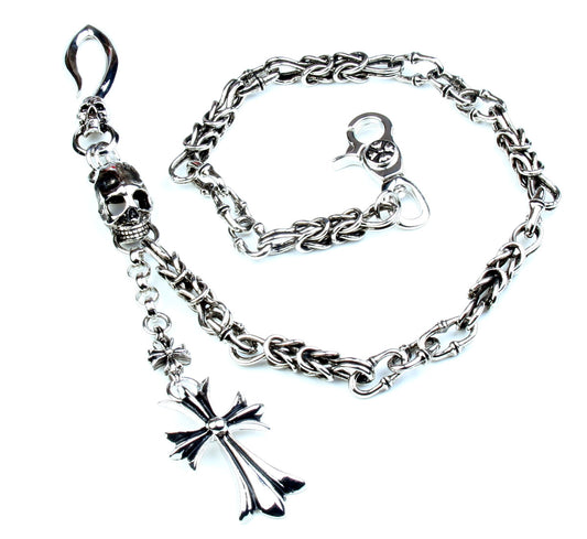 DK Cross Pendant Skull Biker Trucker Key Jean Wallet Chain (25.5") Silver CS82